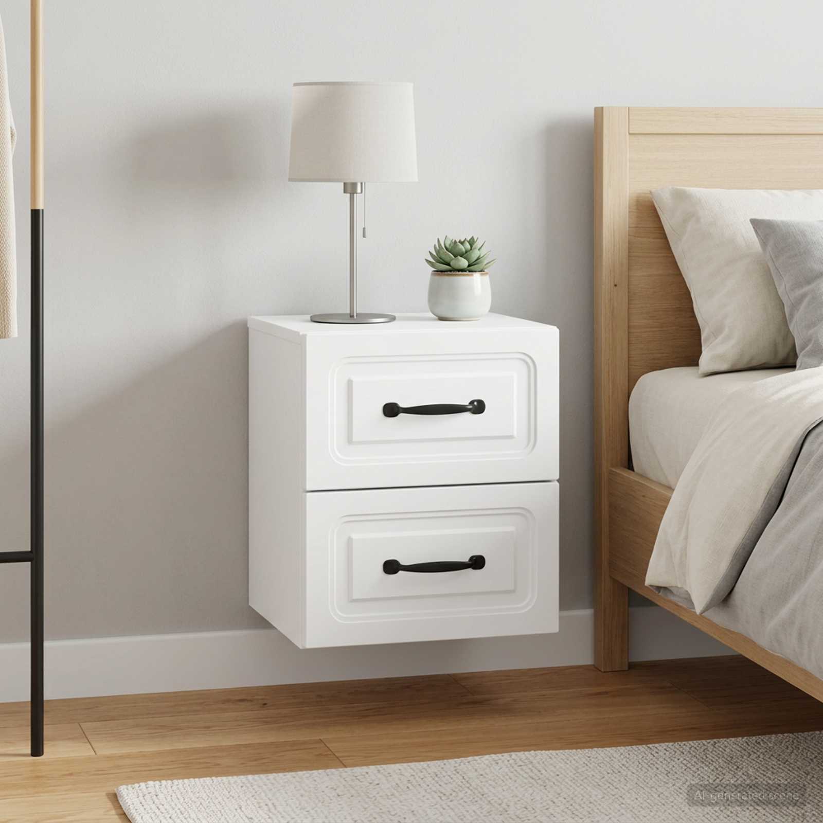Wandbeugel Bedkast 2 pcs Wit 34,5 x 33 x 40 cm Bewerkt hout