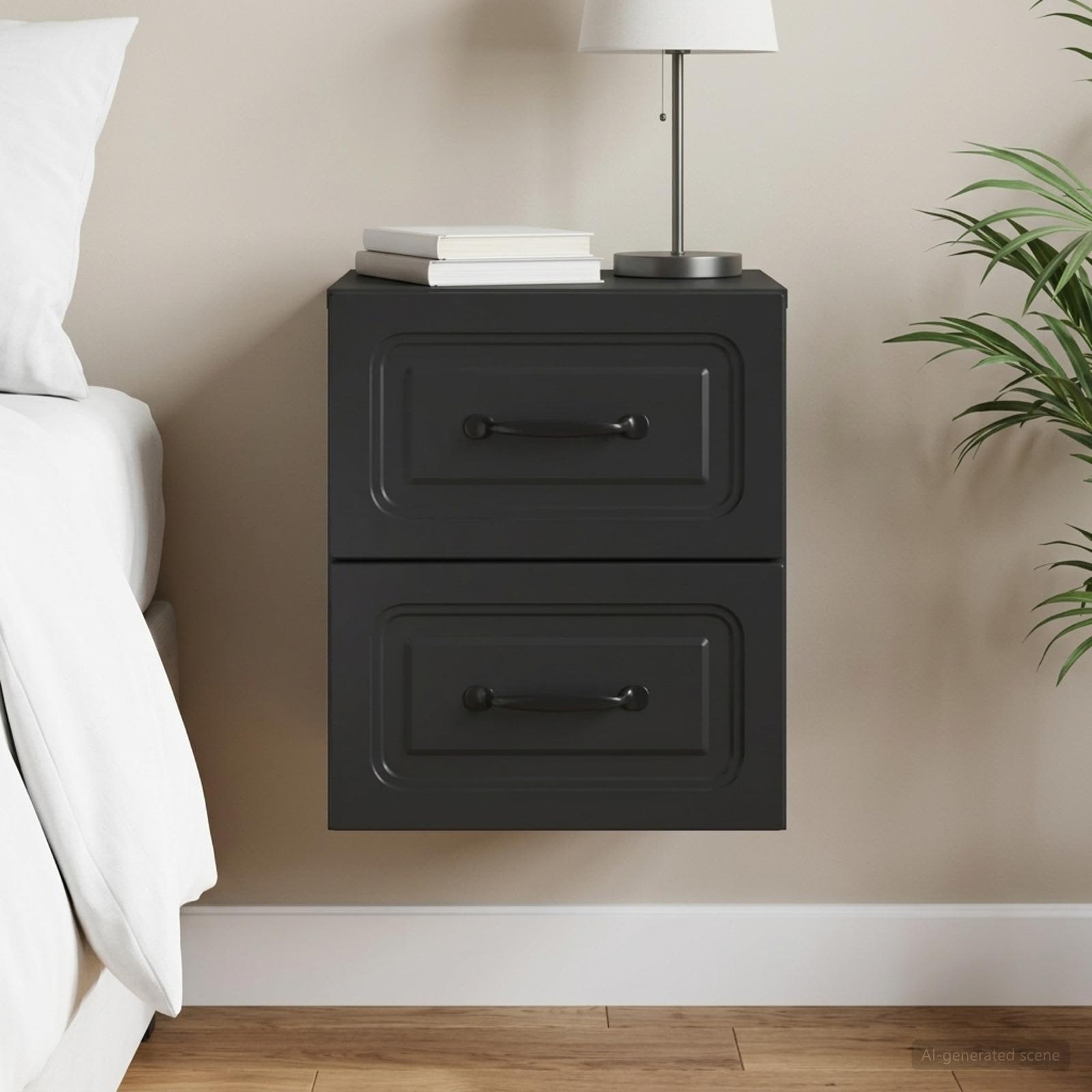 Wandbeugel Bedkast Zwart 34,5 x 33 x 40 cm Bewerkt hout