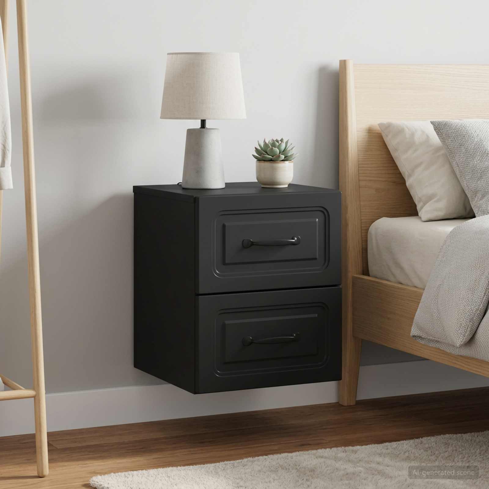 Wandbeugel Bedkast 2 pcs Zwart 34,5 x 33 x 40 cm Bewerkt hout