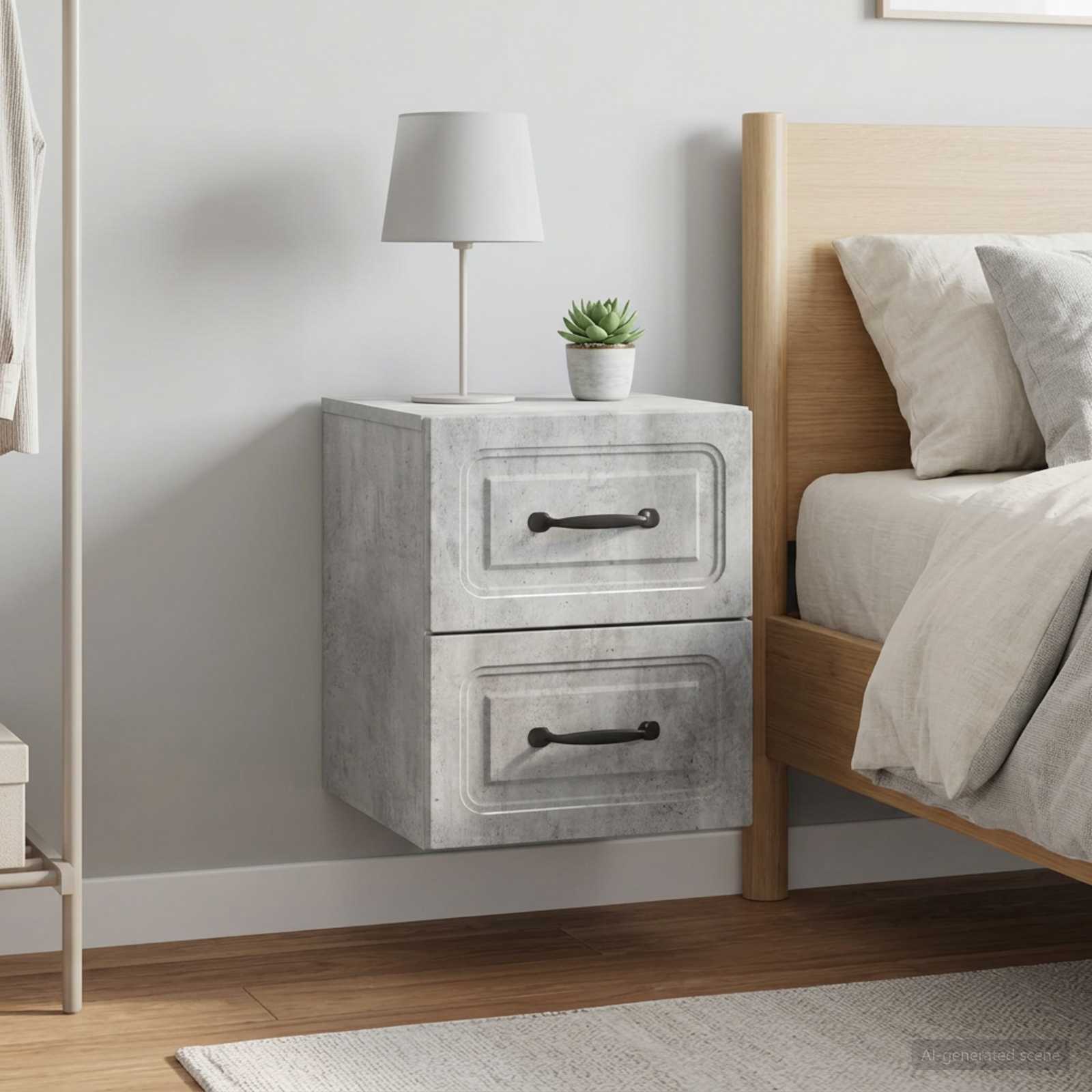 Wandbeugel Bedkast met lade 2 pcs Betongrijs 34,5 x 33 x 40 cm