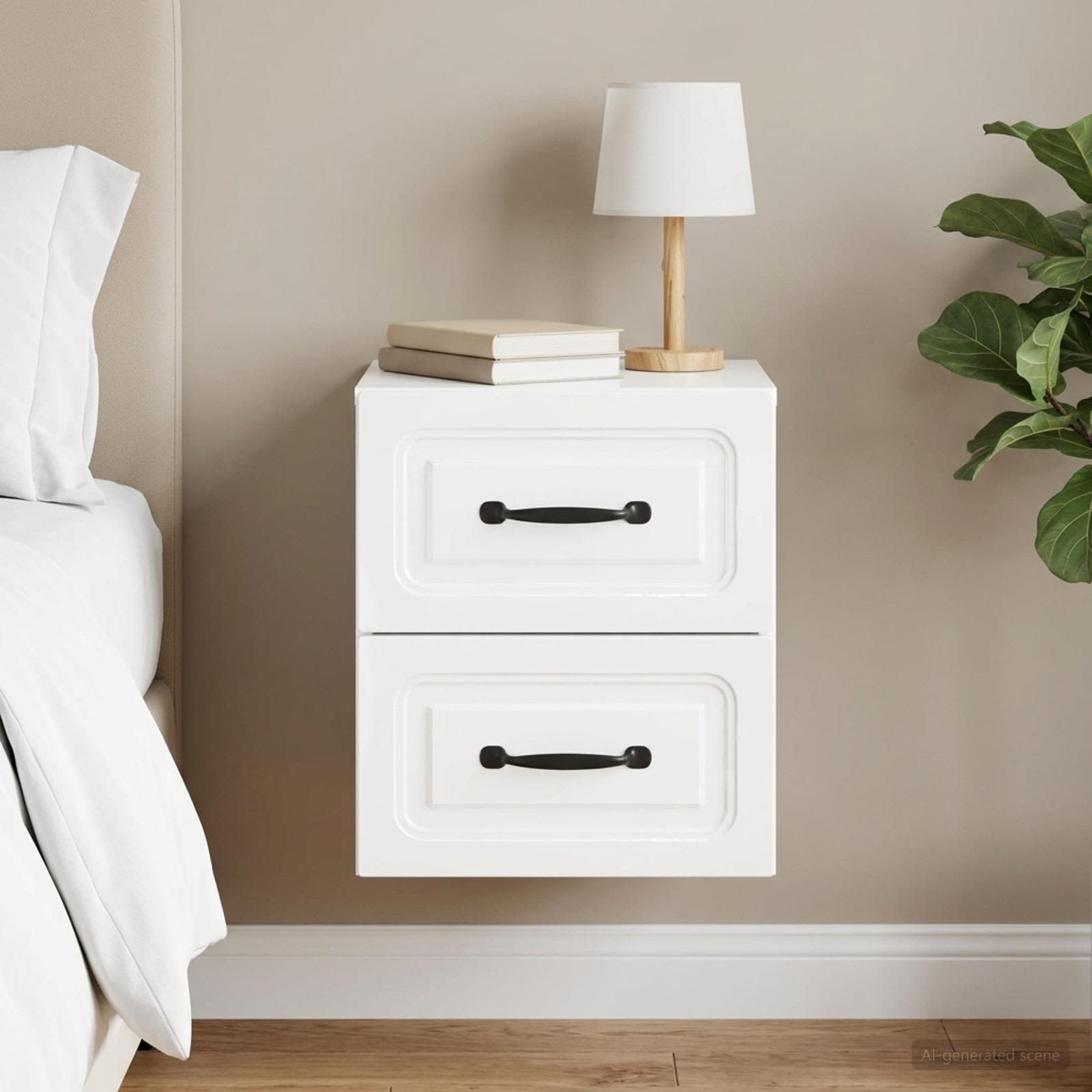 Wandbeugel Bedkast Hoogglans Wit 34,5 x 33 x 40 cm Bewerkt hout