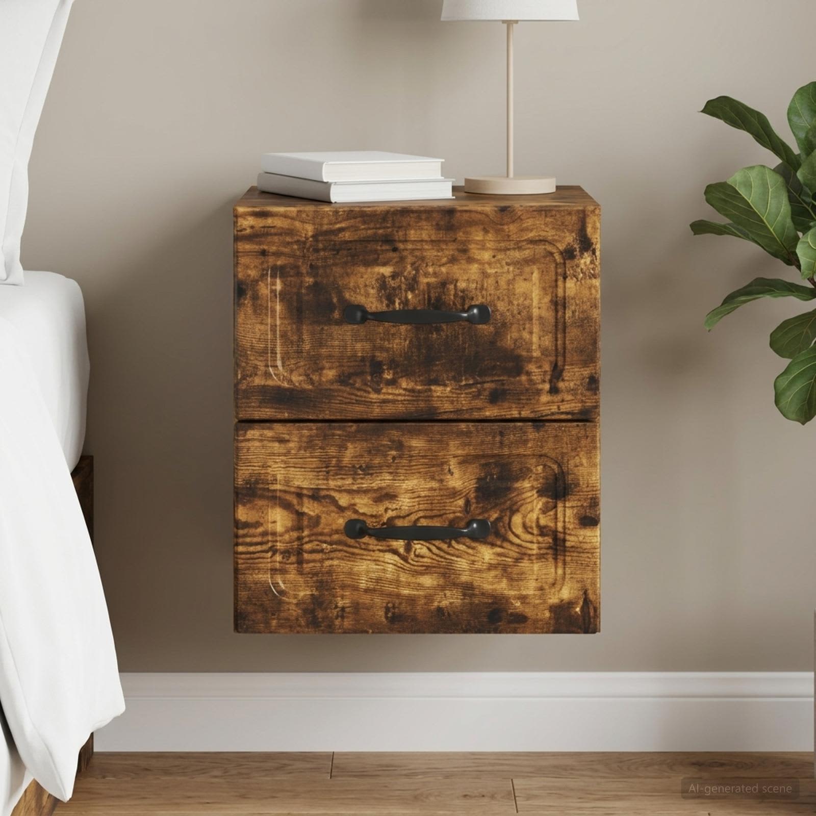 Wandbeugel Bedkast Gerookt eiken 34,5 x 33 x 40 cm Bewerkt hout