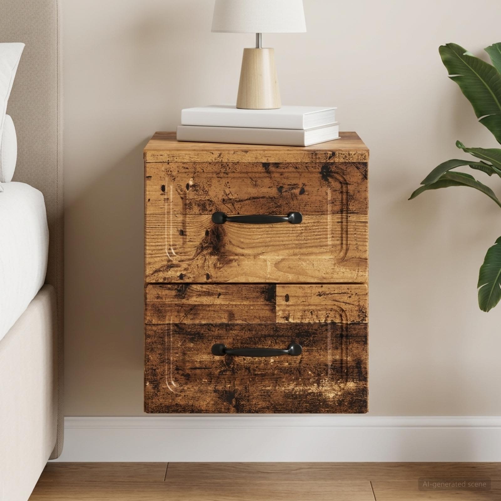 Wandbeugel Bedkast Oud hout 34,5 x 33 x 40 cm Bewerkt hout