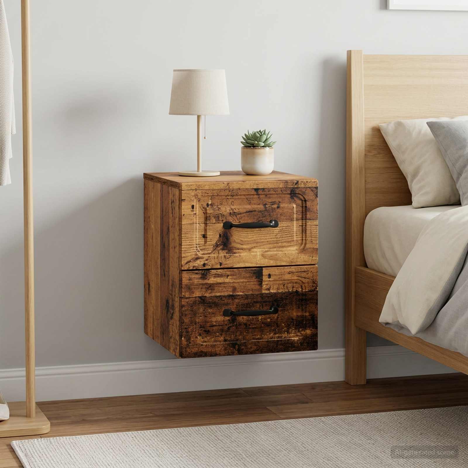 Wandbeugel Bedkast met lade 2 pcs Oud hout 34,5 x 33 x 40 cm