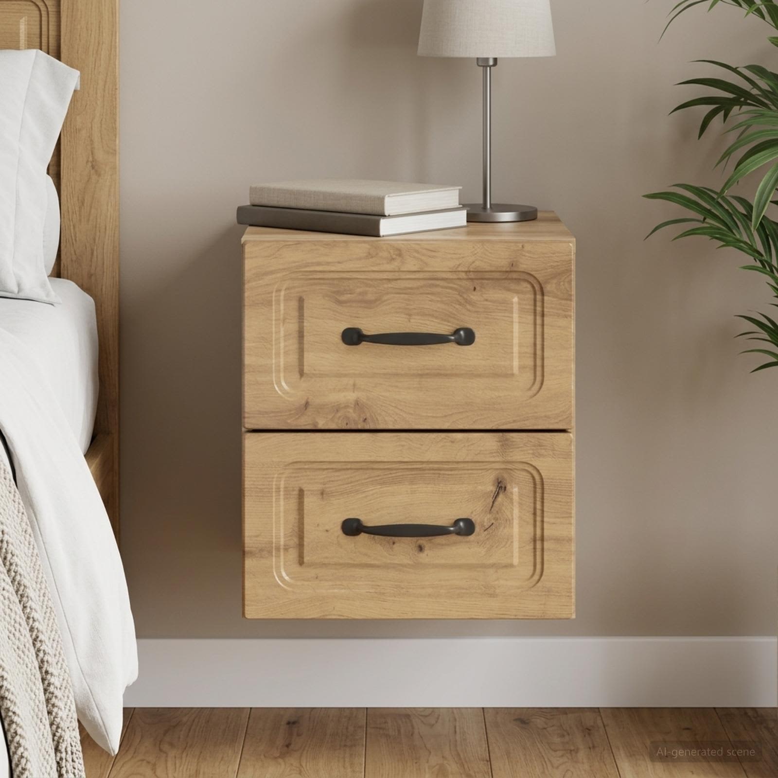 Wandbeugel Bedkast met lade Artisanaal eiken 34,5 x 33 x 40 cm