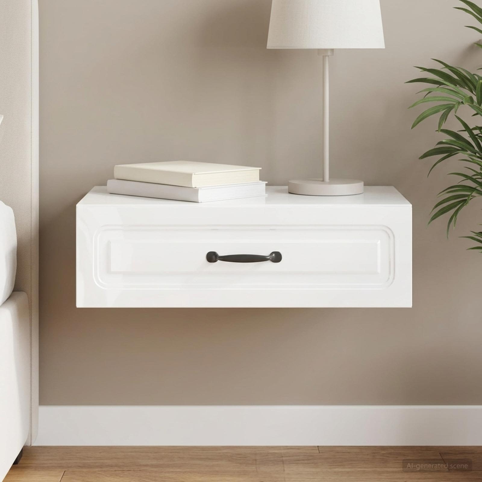 Wandmontage Zijtafel Hoogglans Wit 59 x 34,5 x 17 cm