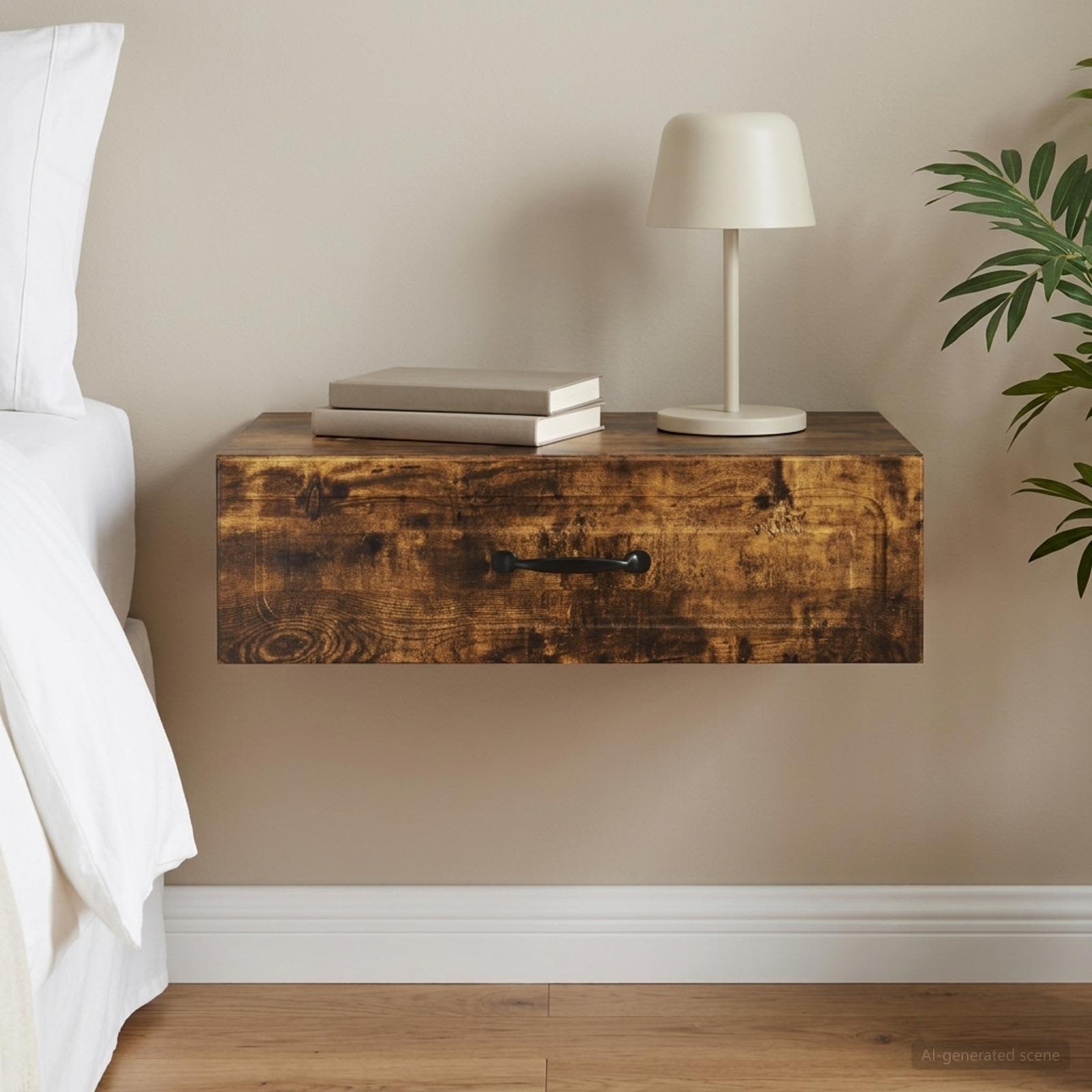 Wandmontage Zijtafel Gerookt eiken 59 x 34,5 x 17 cm