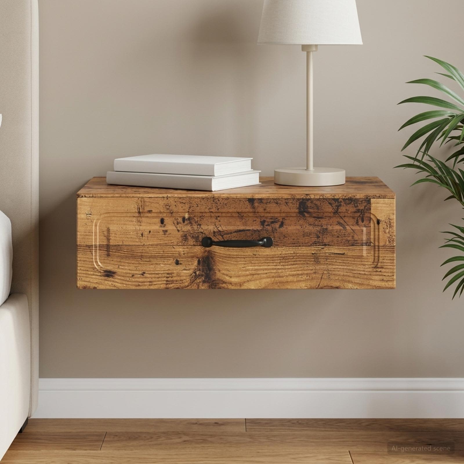 Wandmontage Zijtafel Oud hout 59 x 34,5 x 17 cm Bewerkt hout