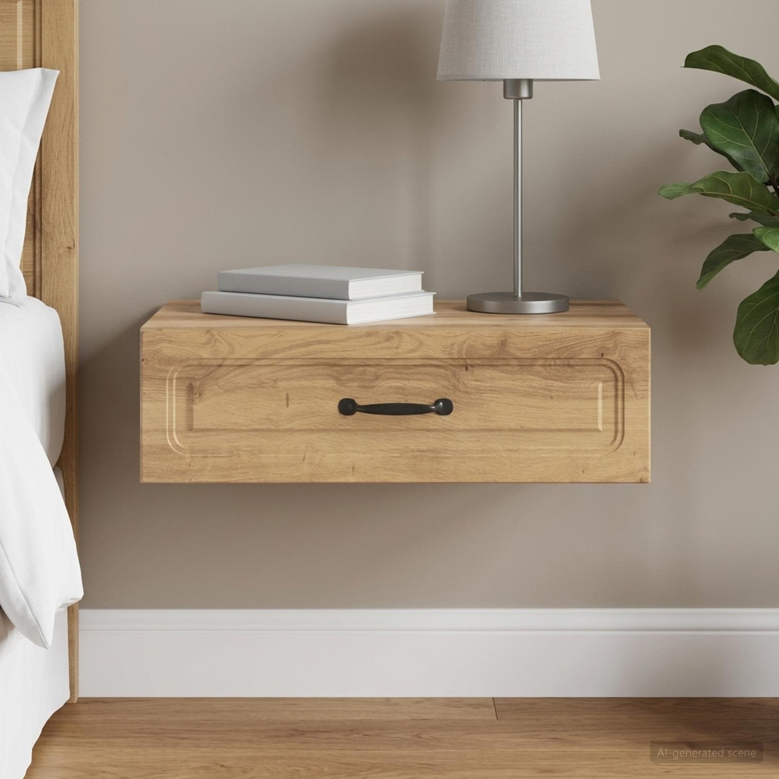 Wandmontage Zijtafel Artisanaal eiken 59 x 34,5 x 17 cm