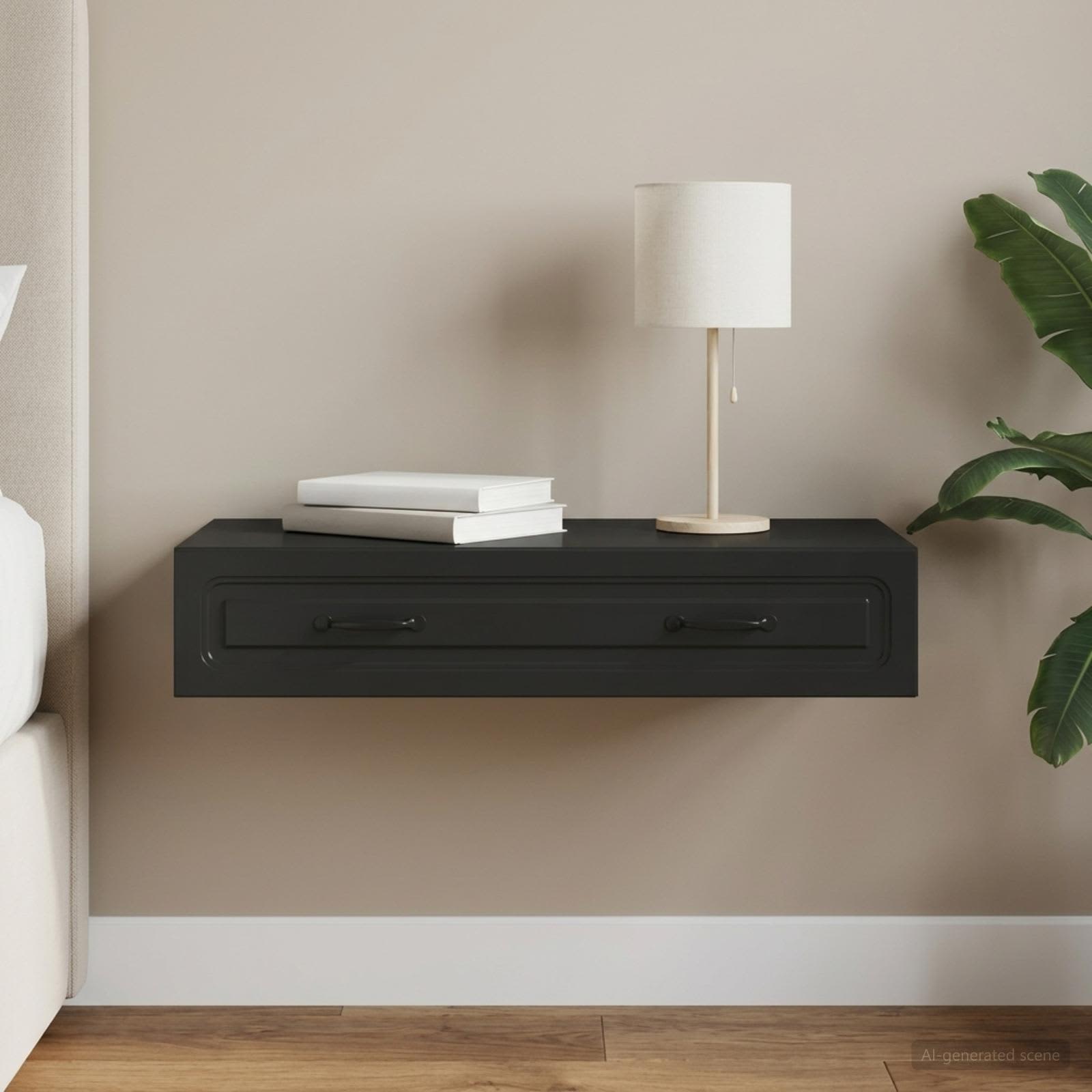 Wandmontage Zijtafel Zwart 87,5 x 34,5 x 17 cm Bewerkt hout