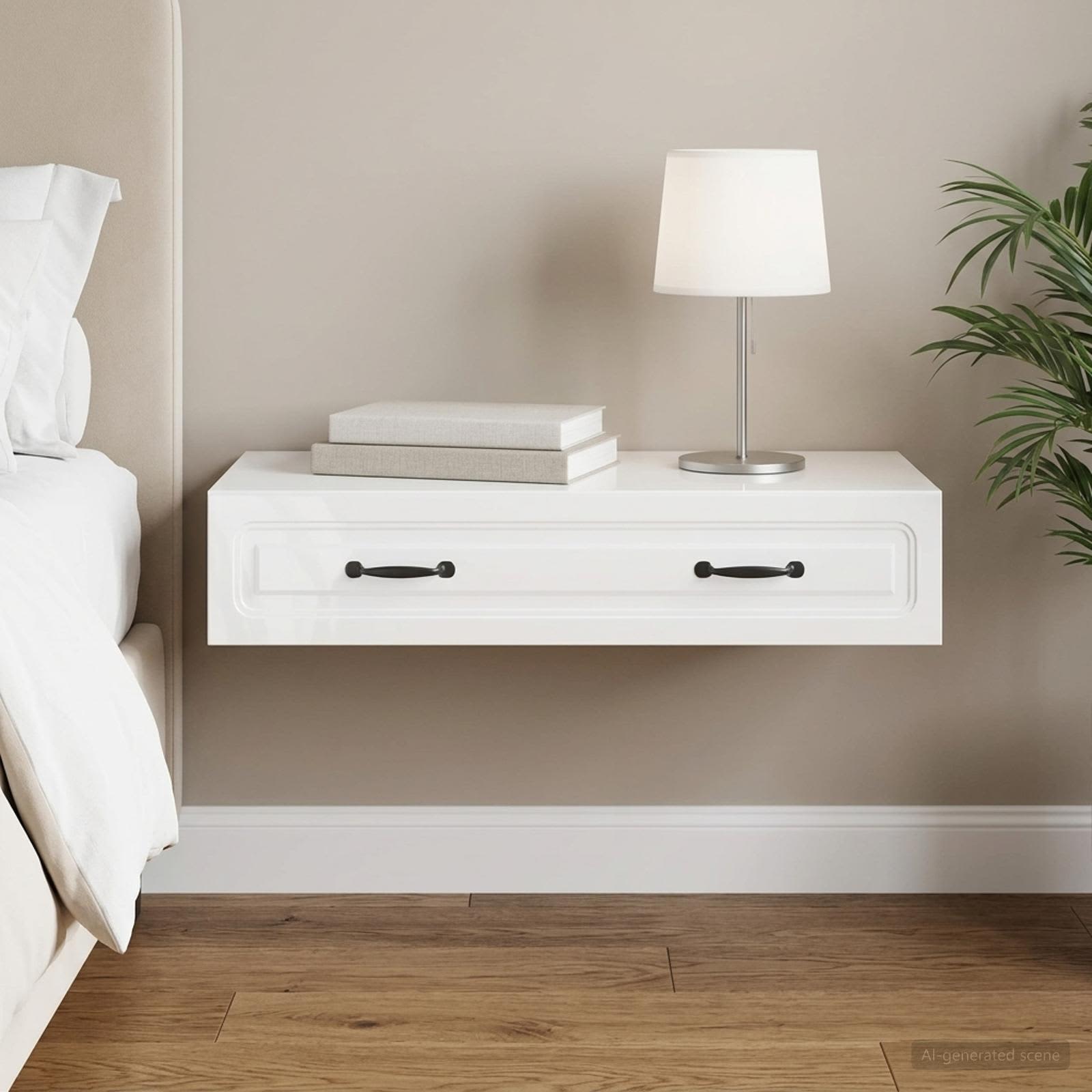 Wandmontage Zijtafel Hoogglans Wit 87,5 x 34,5 x 17 cm – afbeelding 1