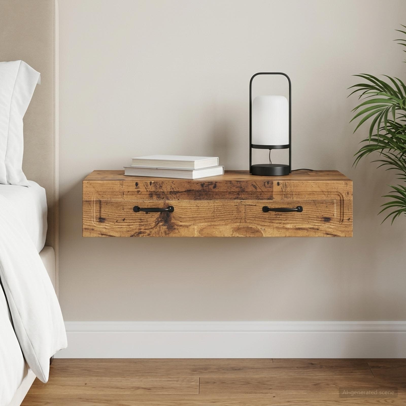 Wandmontage Zijtafel Oud hout 87,5 x 34,5 x 17 cm Bewerkt hout