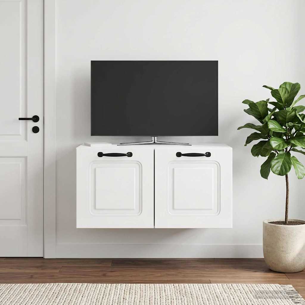 Wandbeugel TV-kast Hoogglans Wit 59,5 x 41 x 30 cm Bewerkt hout