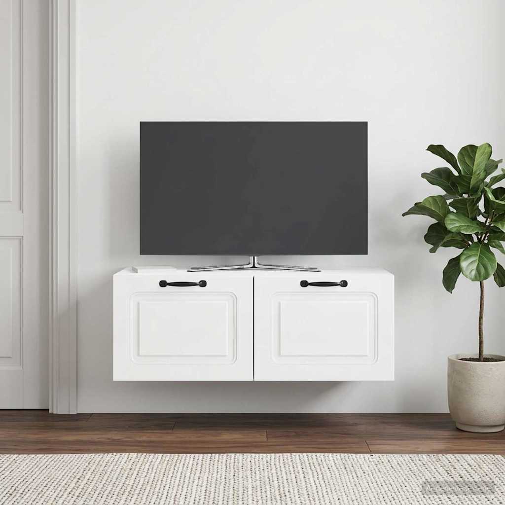 Wandbeugel TV-kast Hoogglans Wit 78,5 x 41 x 30 cm Bewerkt hout – afbeelding 1