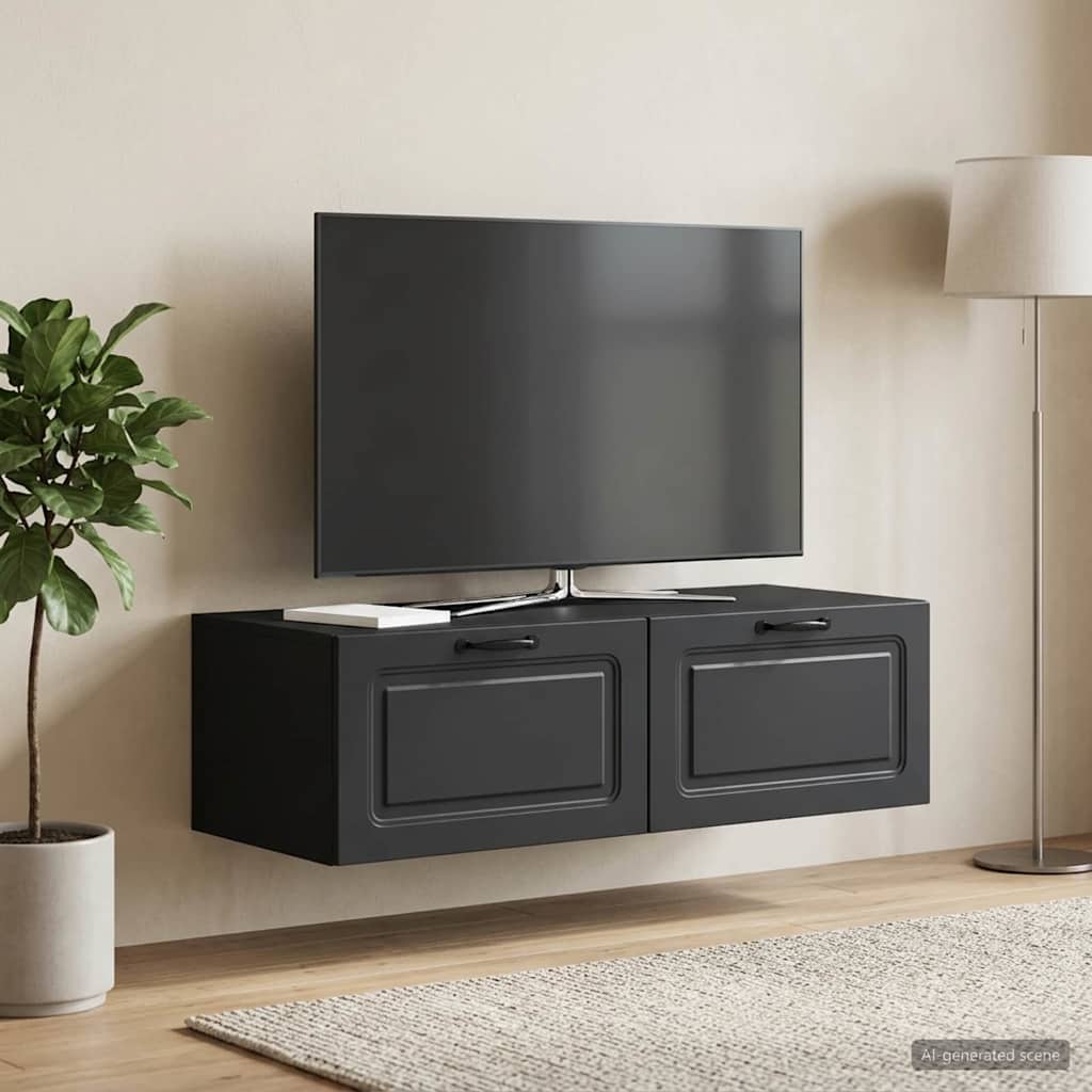 Wandbeugel TV-kast Zwart 98 x 41 x 30 cm Bewerkt hout – afbeelding 1