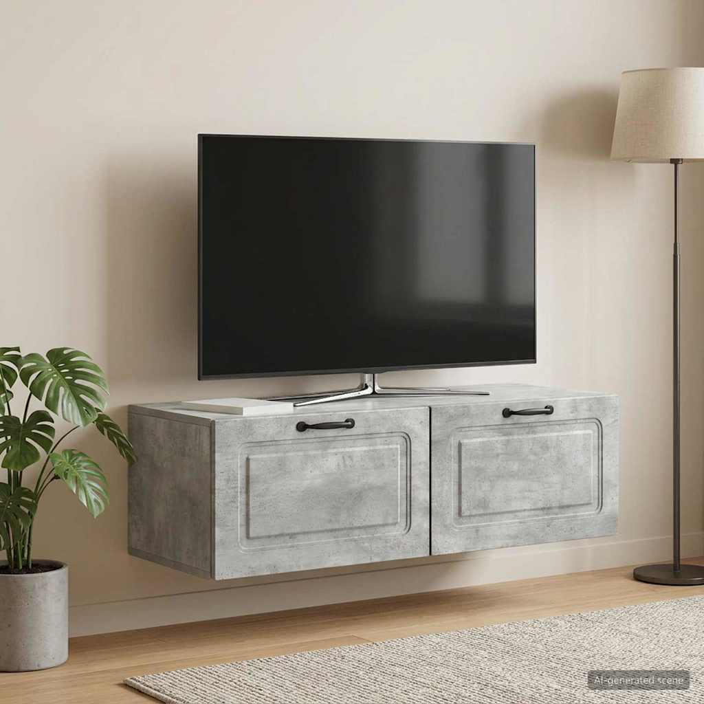Wandbeugel TV-kast Betongrijs 98 x 41 x 30 cm Bewerkt hout – afbeelding 1