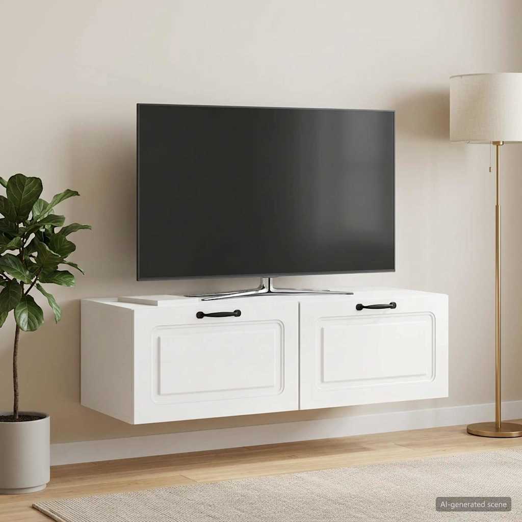 Wandbeugel TV-kast Hoogglans Wit 98 x 41 x 30 cm Bewerkt hout – afbeelding 1