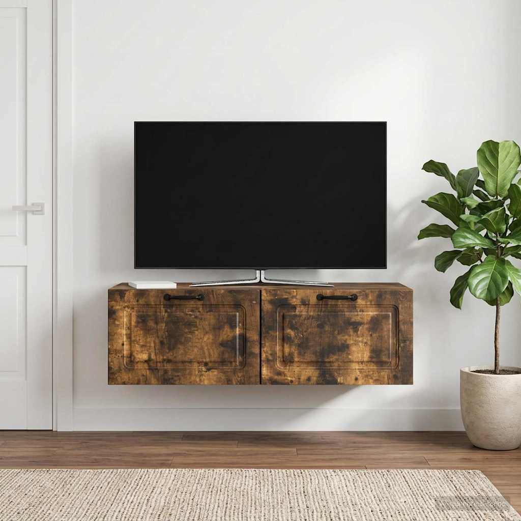 Wandbeugel TV-kast Gerookt eiken 98 x 41 x 30 cm Bewerkt hout – afbeelding 1