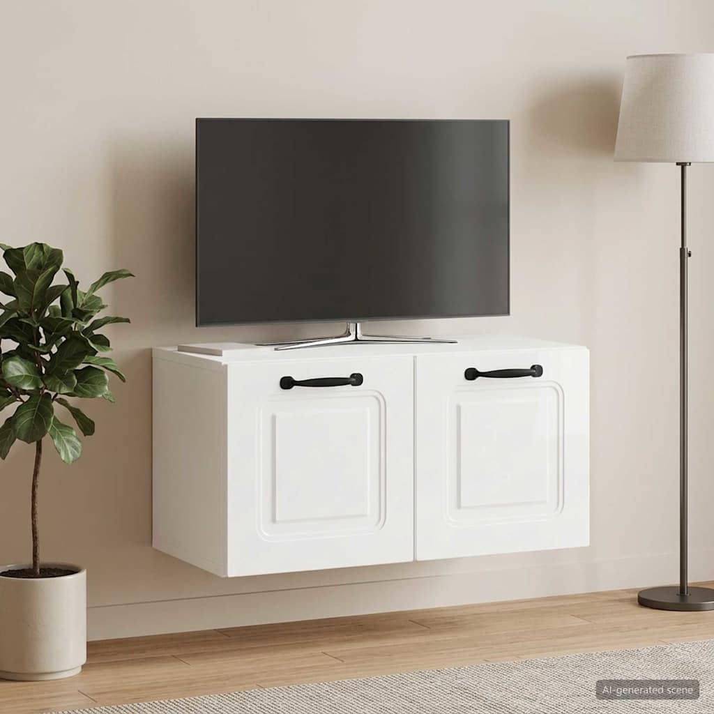 Wandbeugel TV-kast Hoogglans Wit 59,5 x 31 x 30 cm Bewerkt hout