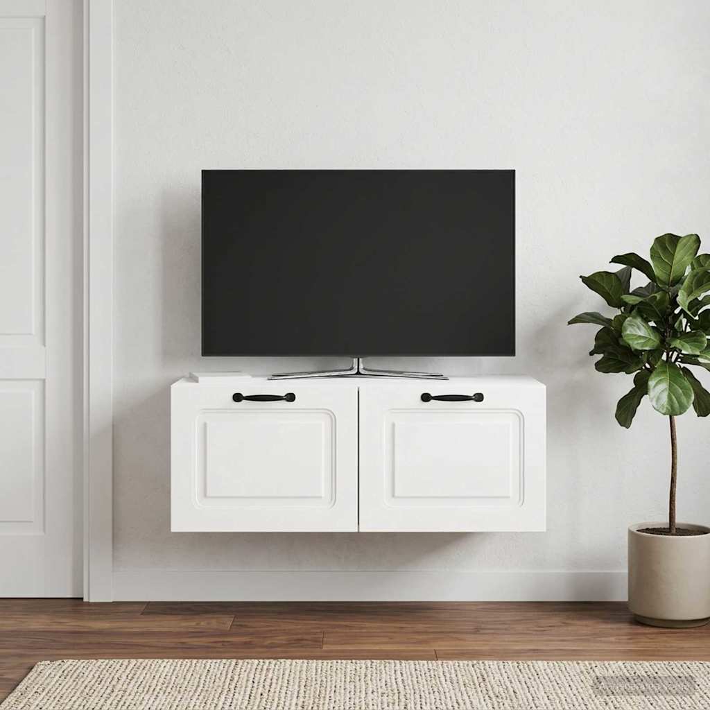 Wandbeugel TV-kast Hoogglans Wit 78,5 x 31 x 30 cm Bewerkt hout – afbeelding 1