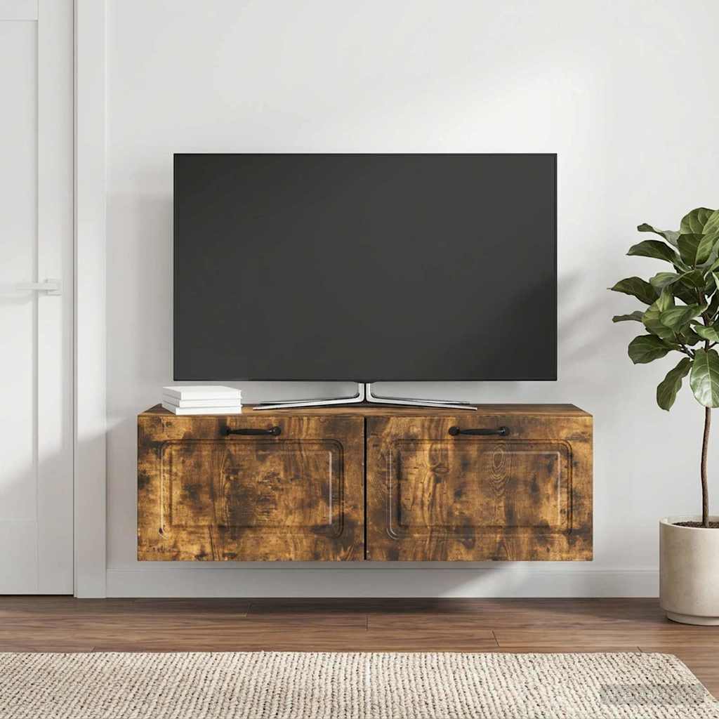 Wandbeugel TV-kast Gerookt eiken 98 x 31 x 30 cm Bewerkt hout – afbeelding 1