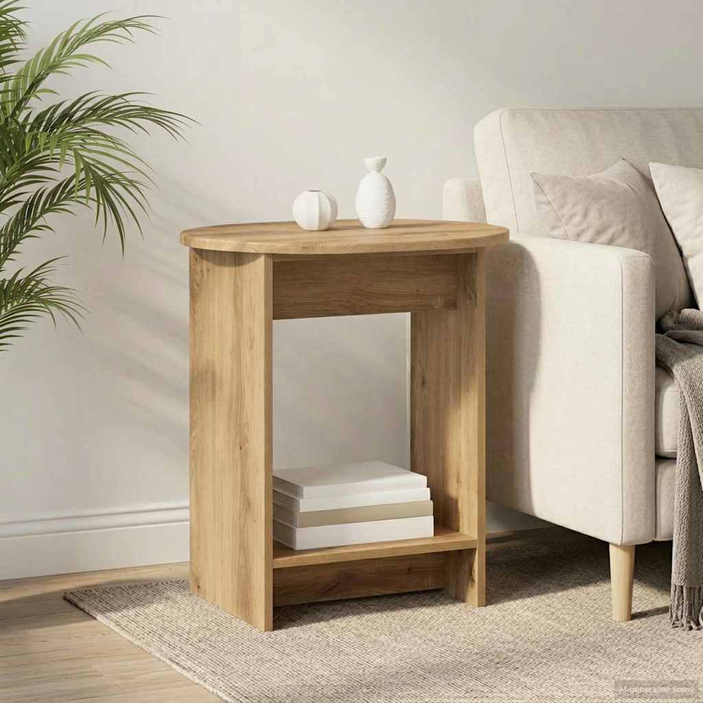 Bijzettafel Artisanaal eiken 50 x 39,5 x 55 cm Bewerkt hout – afbeelding 1