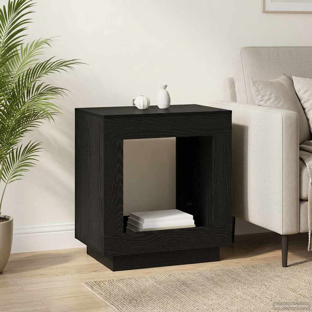 Bijzettafel Zwart eiken 60 x 40 x 65 cm Bewerkt hout – afbeelding 1