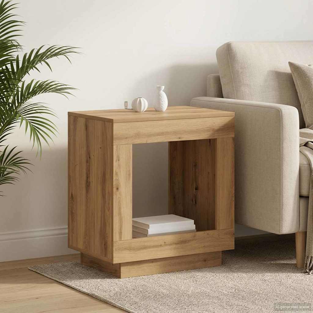 Bijzettafel Artisanaal eiken 60 x 40 x 65 cm Bewerkt hout – afbeelding 1