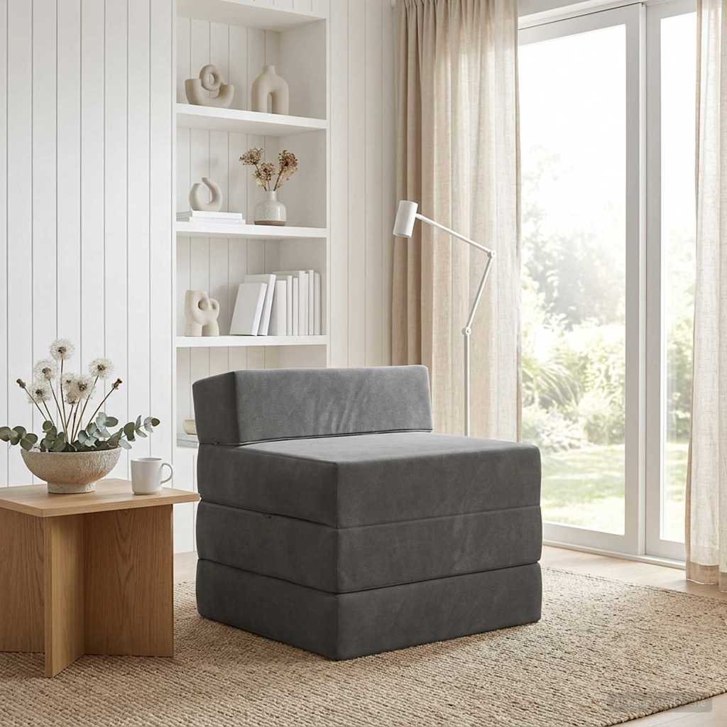 Vouwbare Bankbed Donkergrijs 200 x 70 x 15 cm Fluweel – afbeelding 1