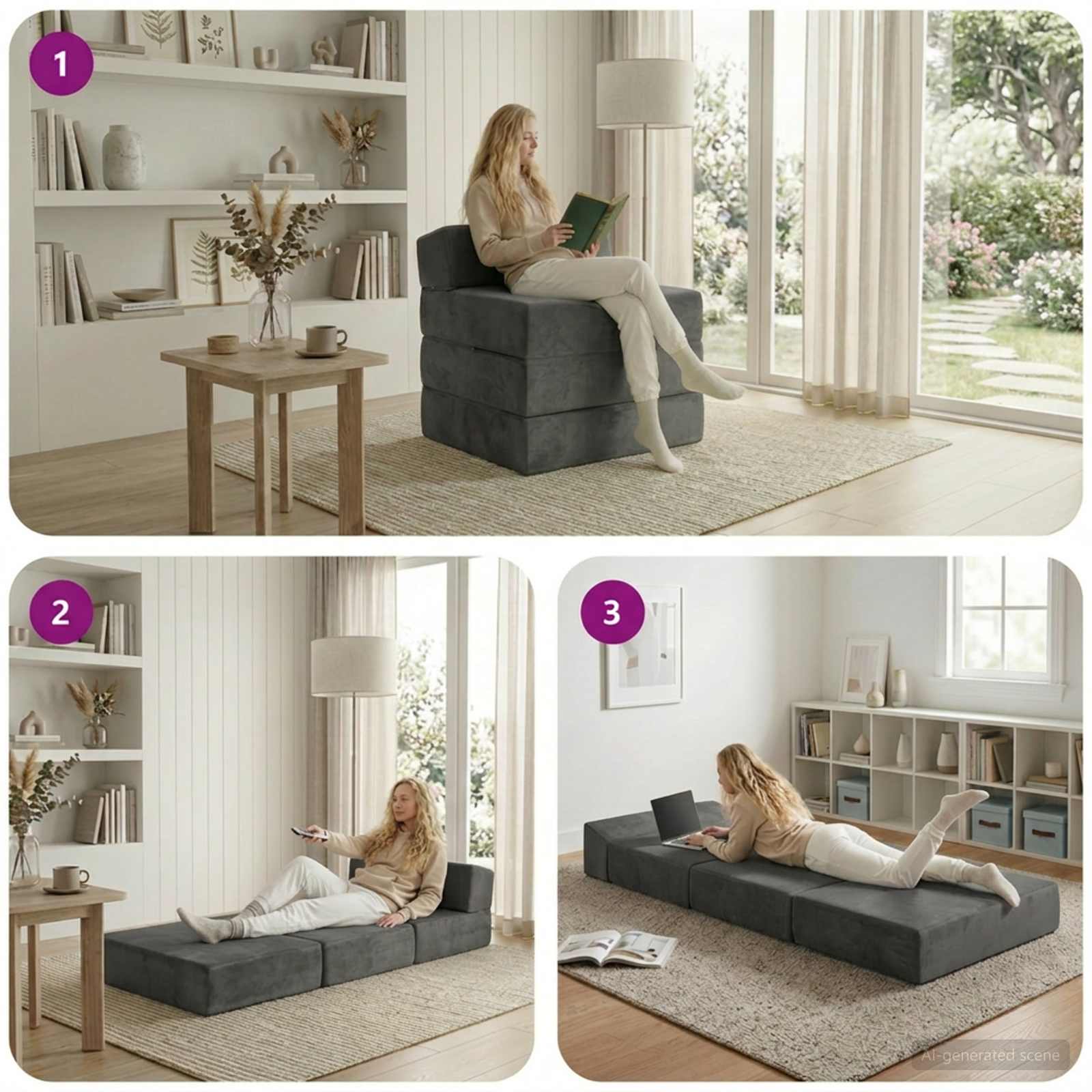 Vouwbare Bankbed Donkergrijs 200 x 70 x 15 cm Fluweel – afbeelding 8