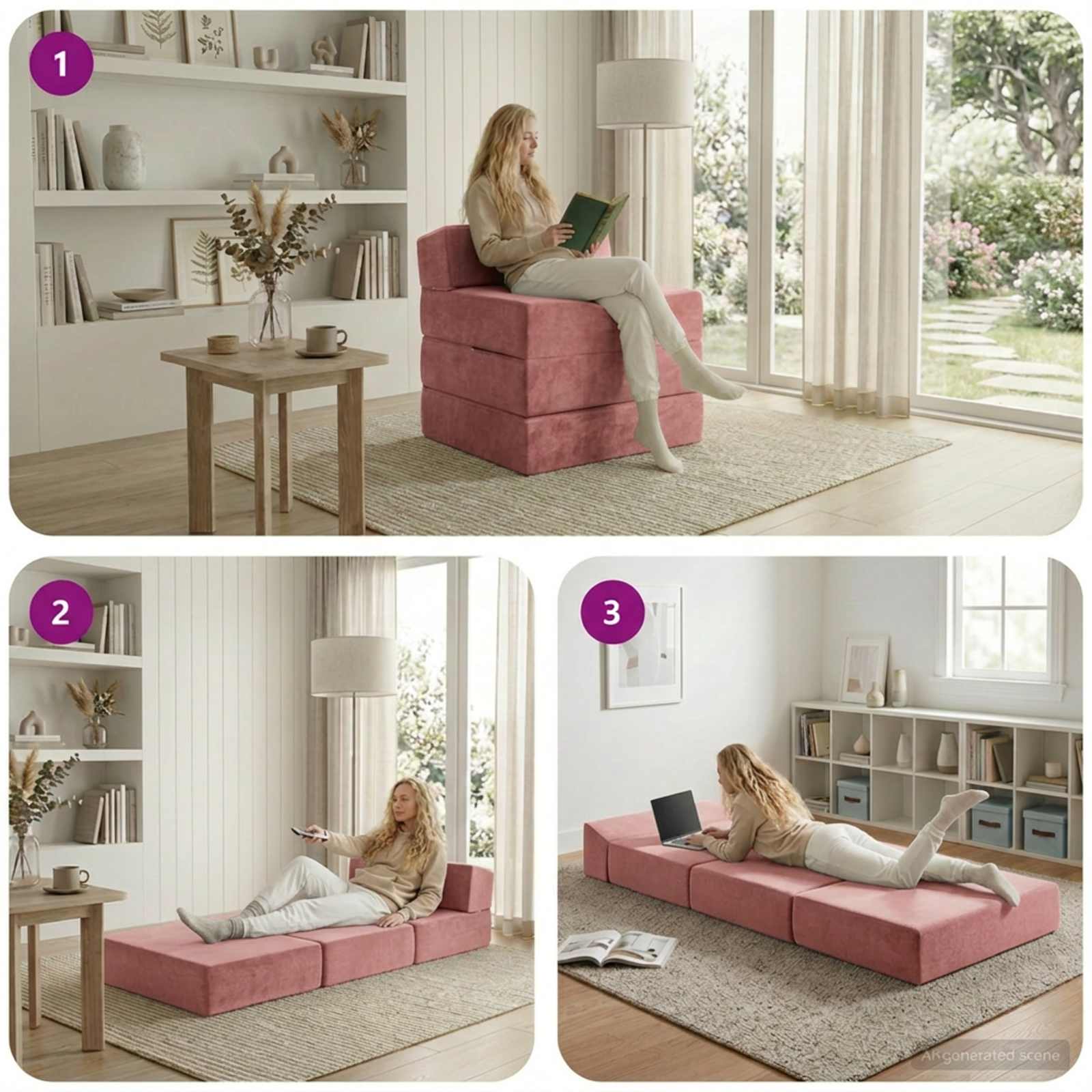 Vouwbare Bankbed Roze 200 x 70 x 15 cm Fluweel – afbeelding 8