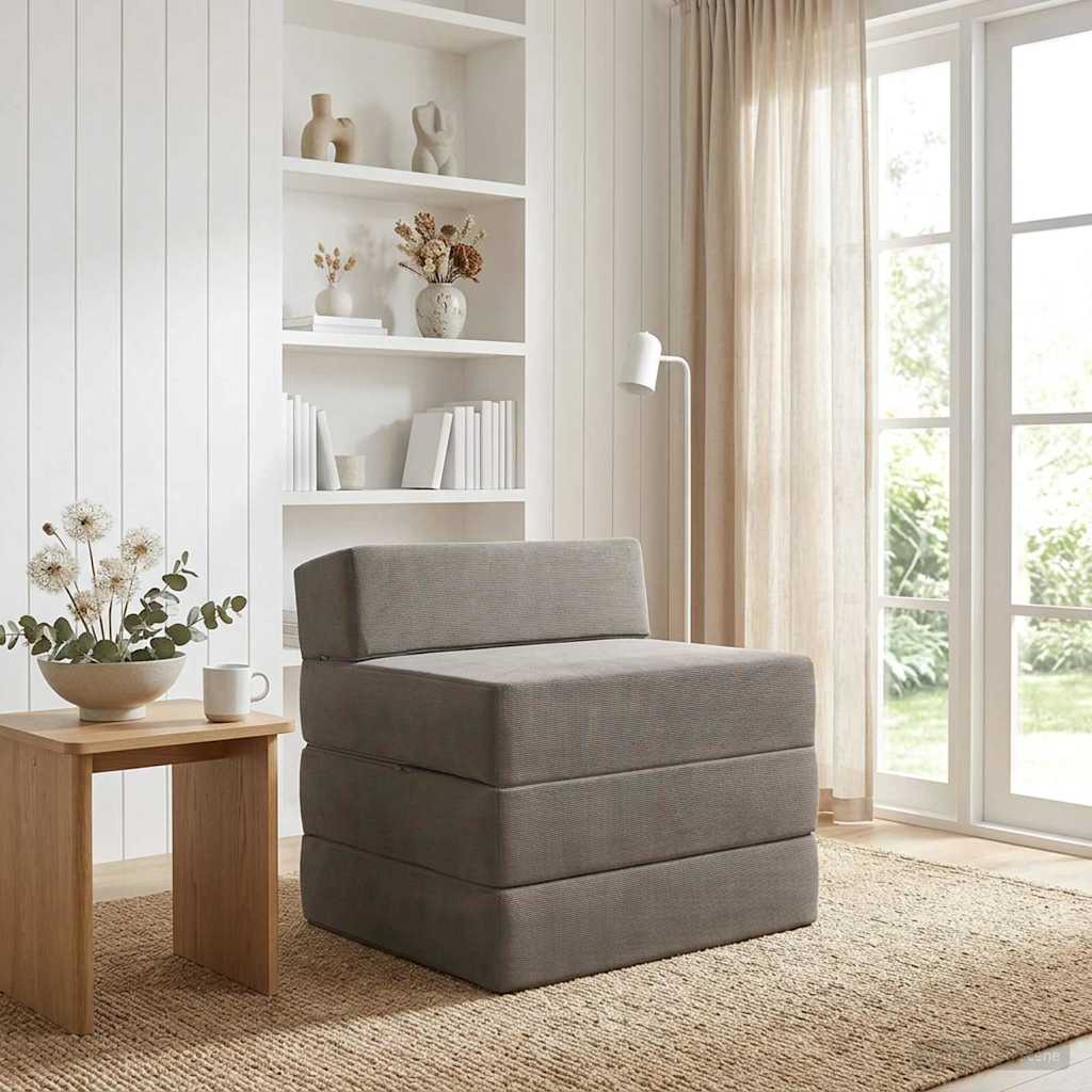 Vouwbare Bankbed Lichtgrijs 200 x 70 x 15 cm Katoen Stof – afbeelding 1