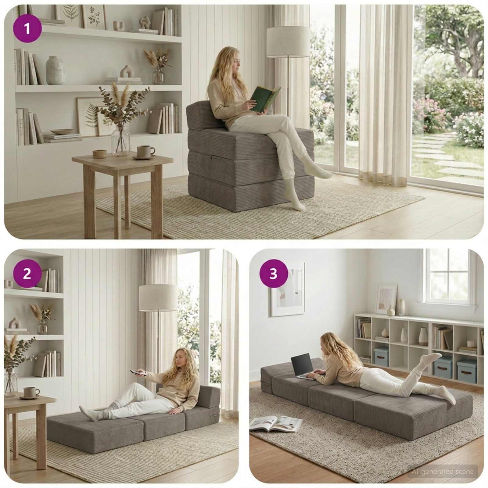 Vouwbare Bankbed Lichtgrijs 200 x 70 x 15 cm Katoen Stof – afbeelding 8
