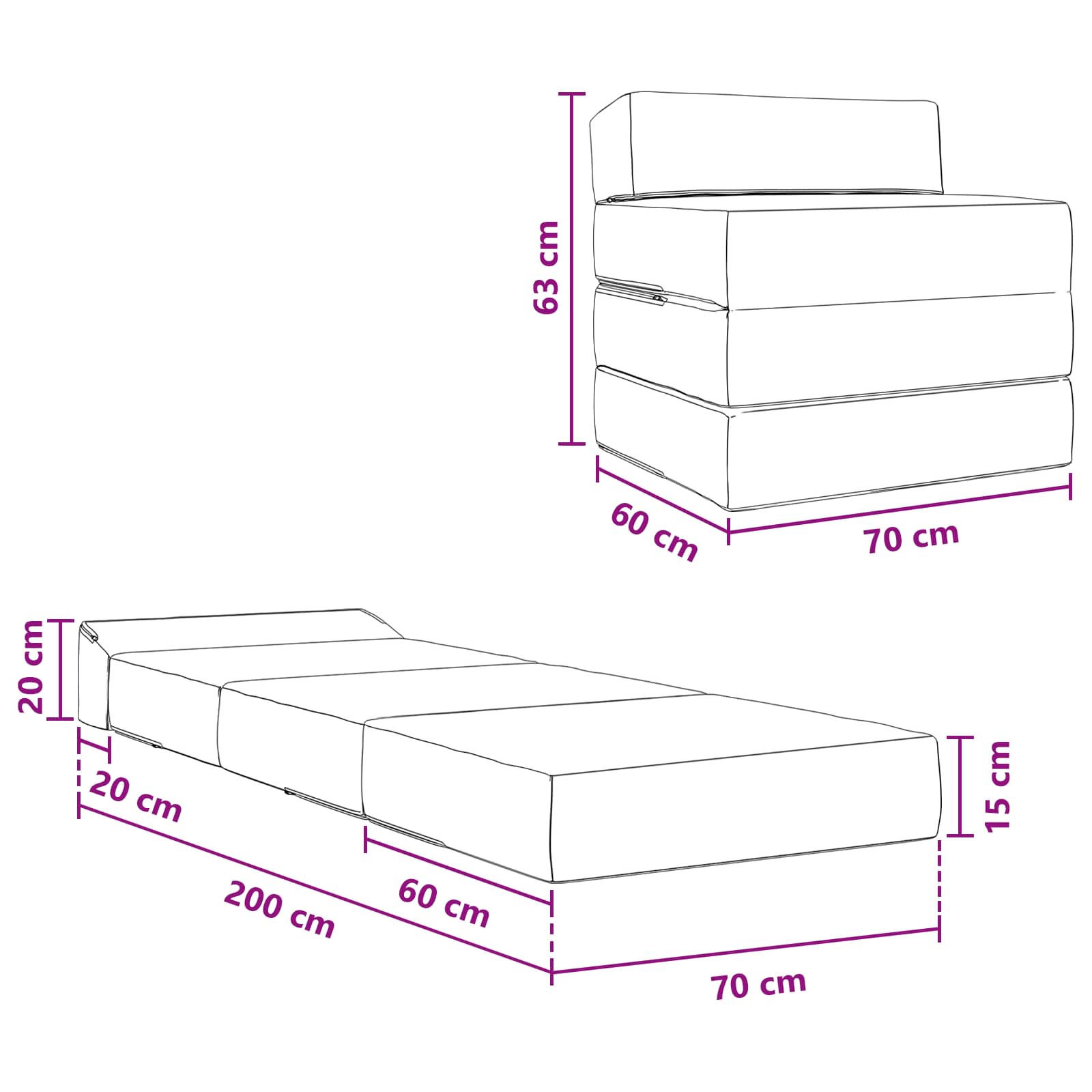 Vouwbare Bankbed Donkergrijs 200 x 70 x 15 cm Katoen Stof – afbeelding 10