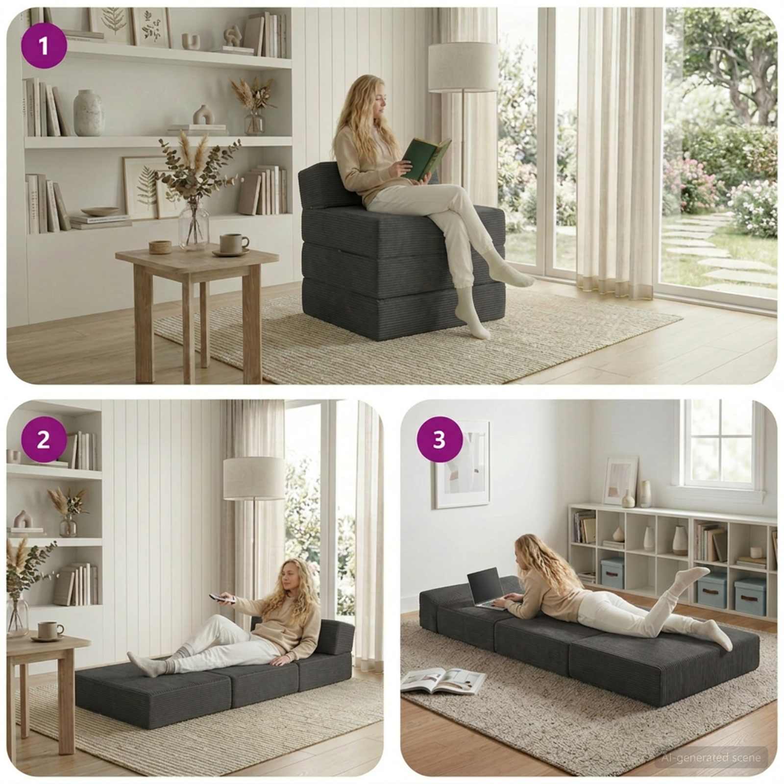 Vouwbare Bankbed Donkergrijs 200 x 70 x 15 cm Katoen Stof – afbeelding 8