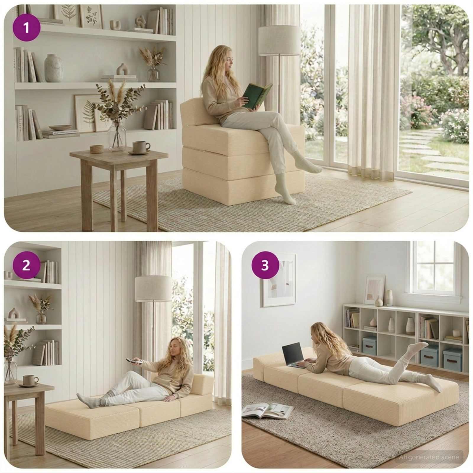Vouwbare Bankbed Crèmekleurig 200 x 70 x 15 cm Katoen Stof – afbeelding 8