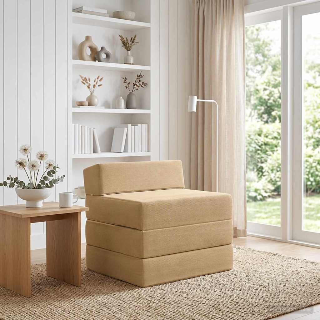 Vouwbare Bankbed Lichtgroen Grijs 200 x 70 x 15 cm Katoen Stof – afbeelding 1