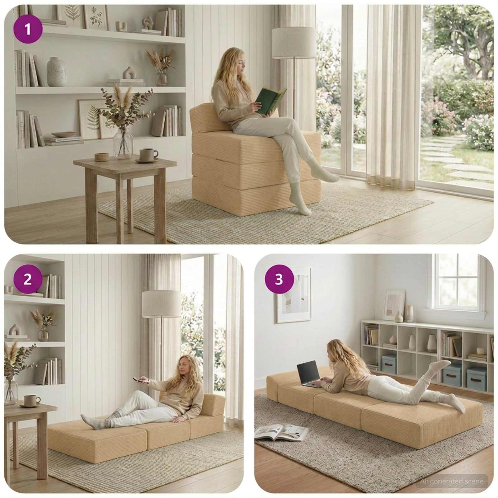 Vouwbare Bankbed Lichtgroen Grijs 200 x 70 x 15 cm Katoen Stof – afbeelding 8