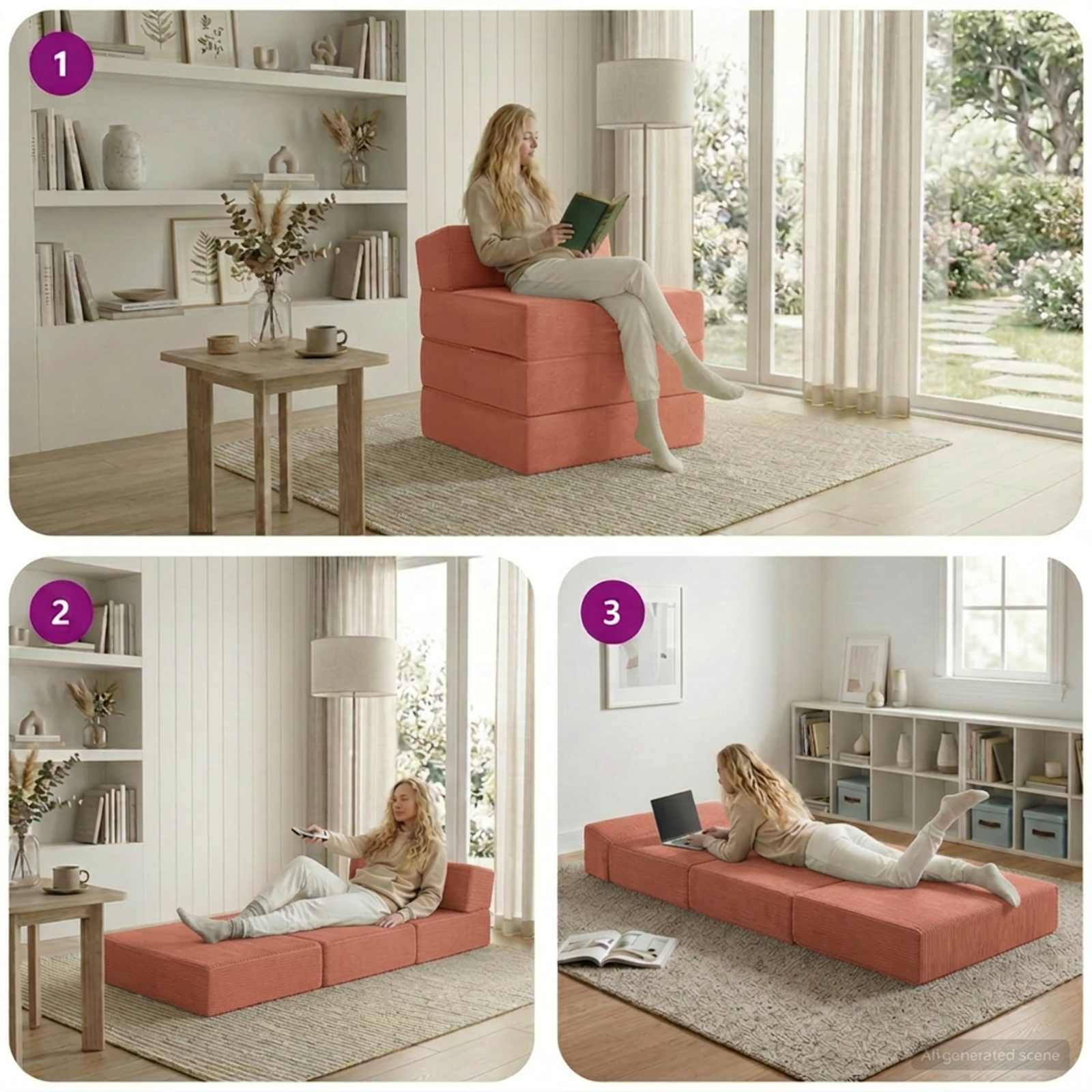 Vouwbare Bankbed Rood-oranje 200 x 70 x 15 cm Katoen Stof – afbeelding 8