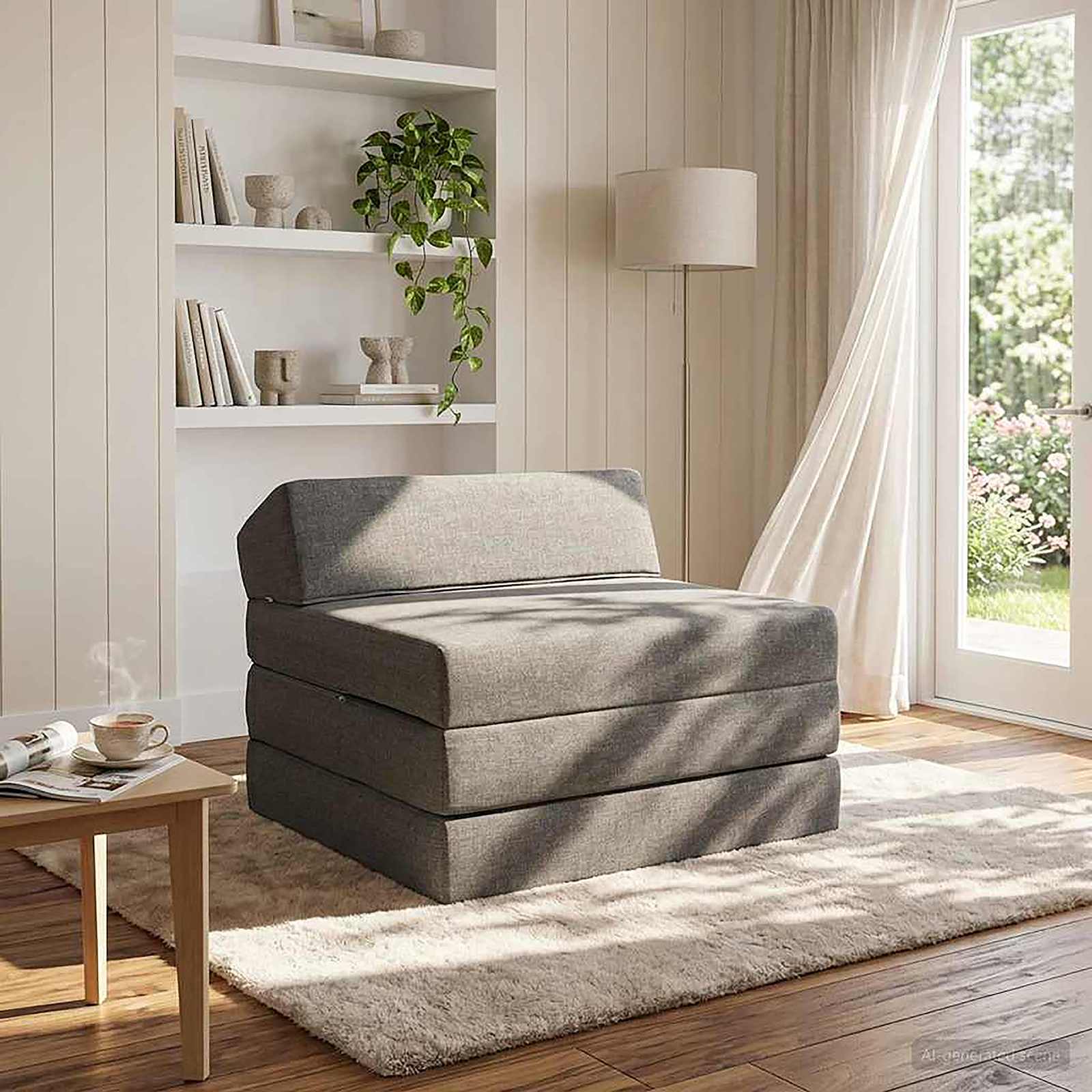 Vouwbare Bankbed Lichtgrijs 200 x 70 x 10 cm Stof – afbeelding 1