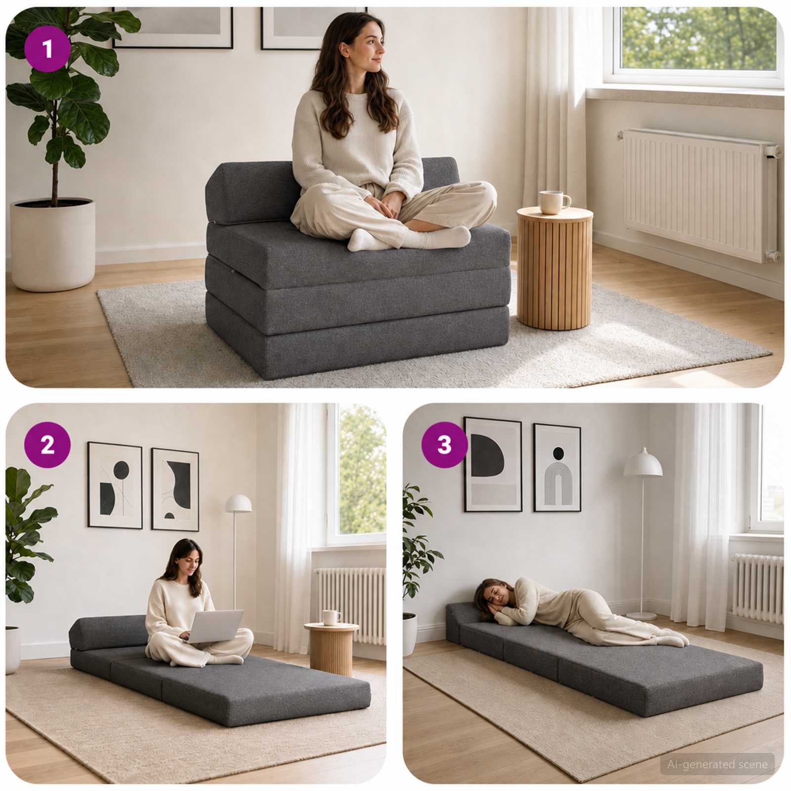 Vouwbare Bankbed Lichtgrijs 200 x 70 x 10 cm Stof – afbeelding 8