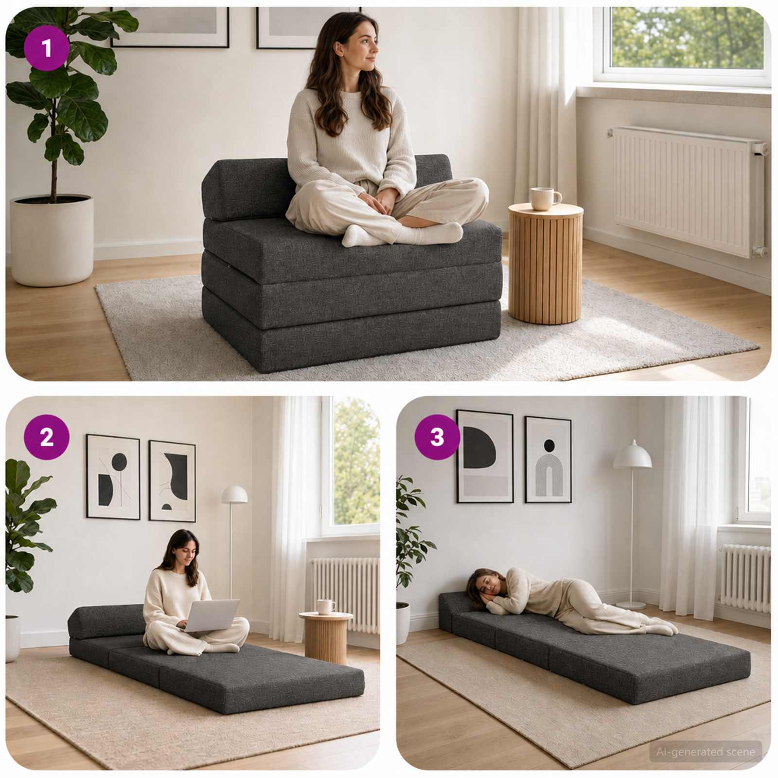 Vouwbare Bankbed Donkergrijs 200 x 70 x 10 cm Stof – afbeelding 7