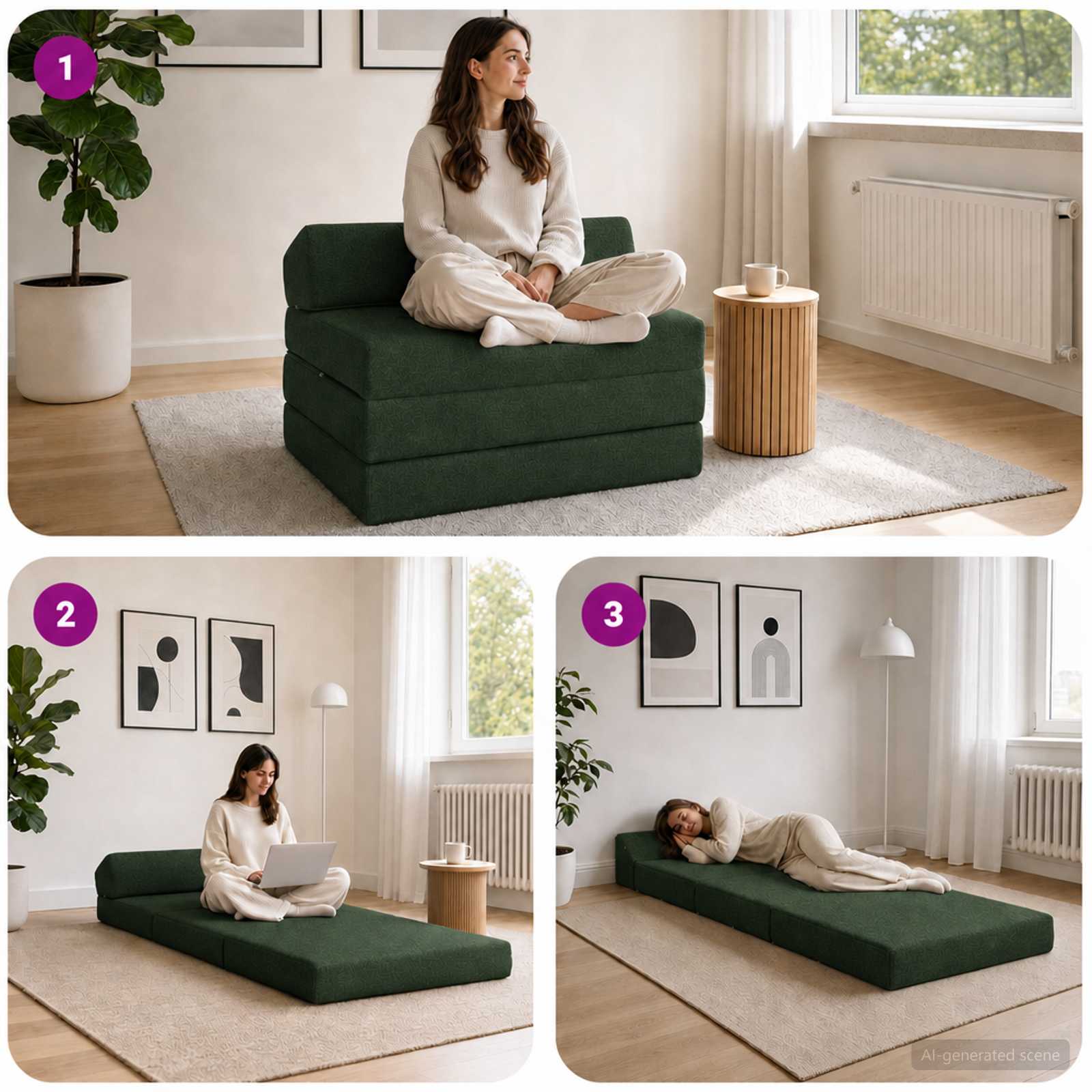 Vouwbare Bankbed Donkergroen 200 x 70 x 10 cm Stof – afbeelding 7