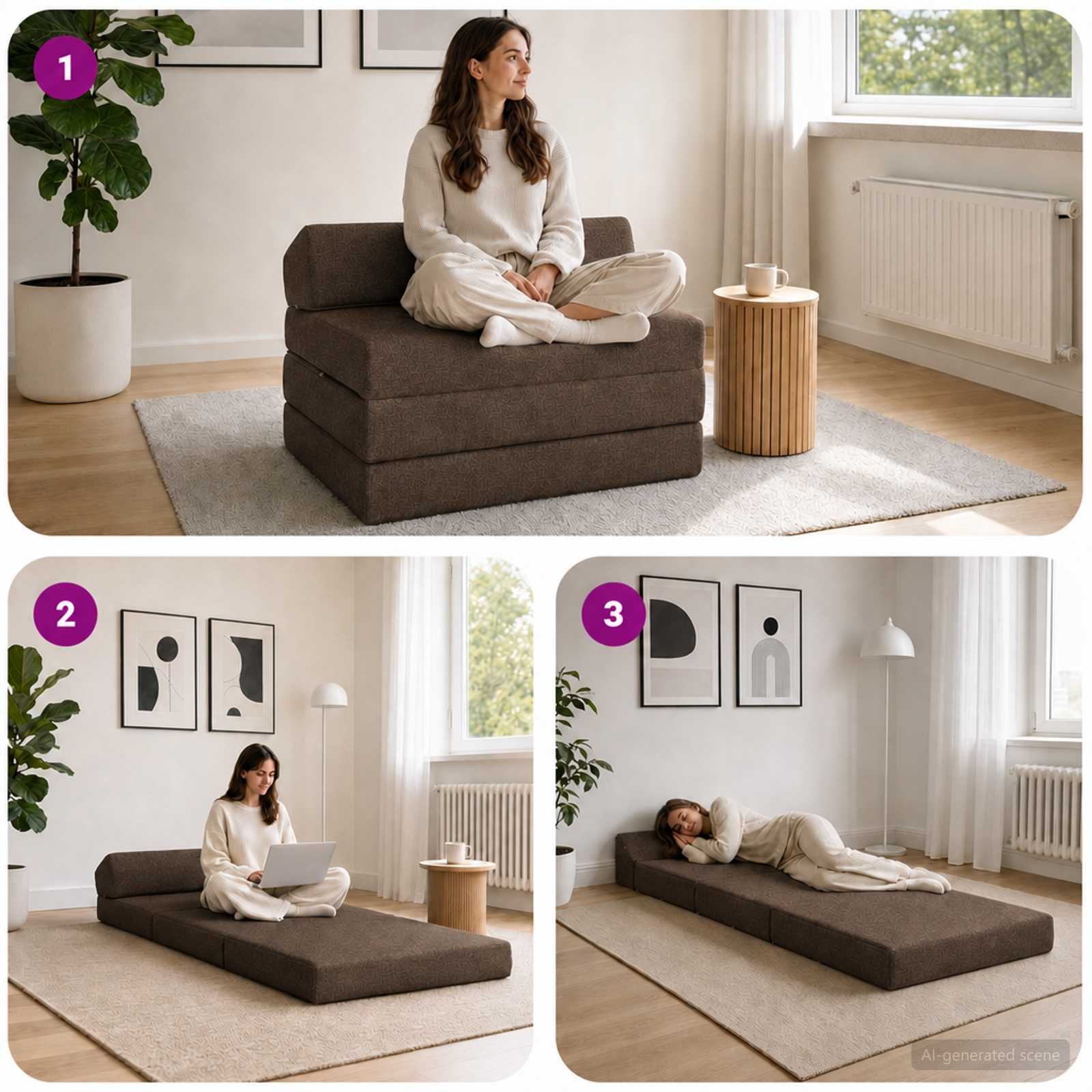 Vouwbare Bankbed Taupe 200 x 70 x 10 cm Stof – afbeelding 7