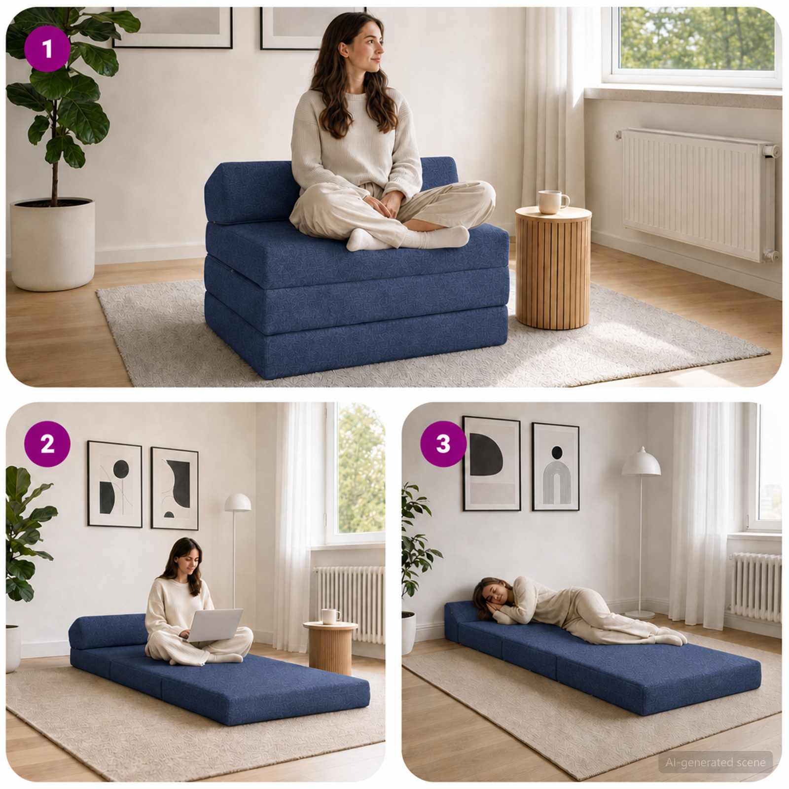 Vouwbare Bankbed Blauw 200 x 70 x 10 cm Stof – afbeelding 7