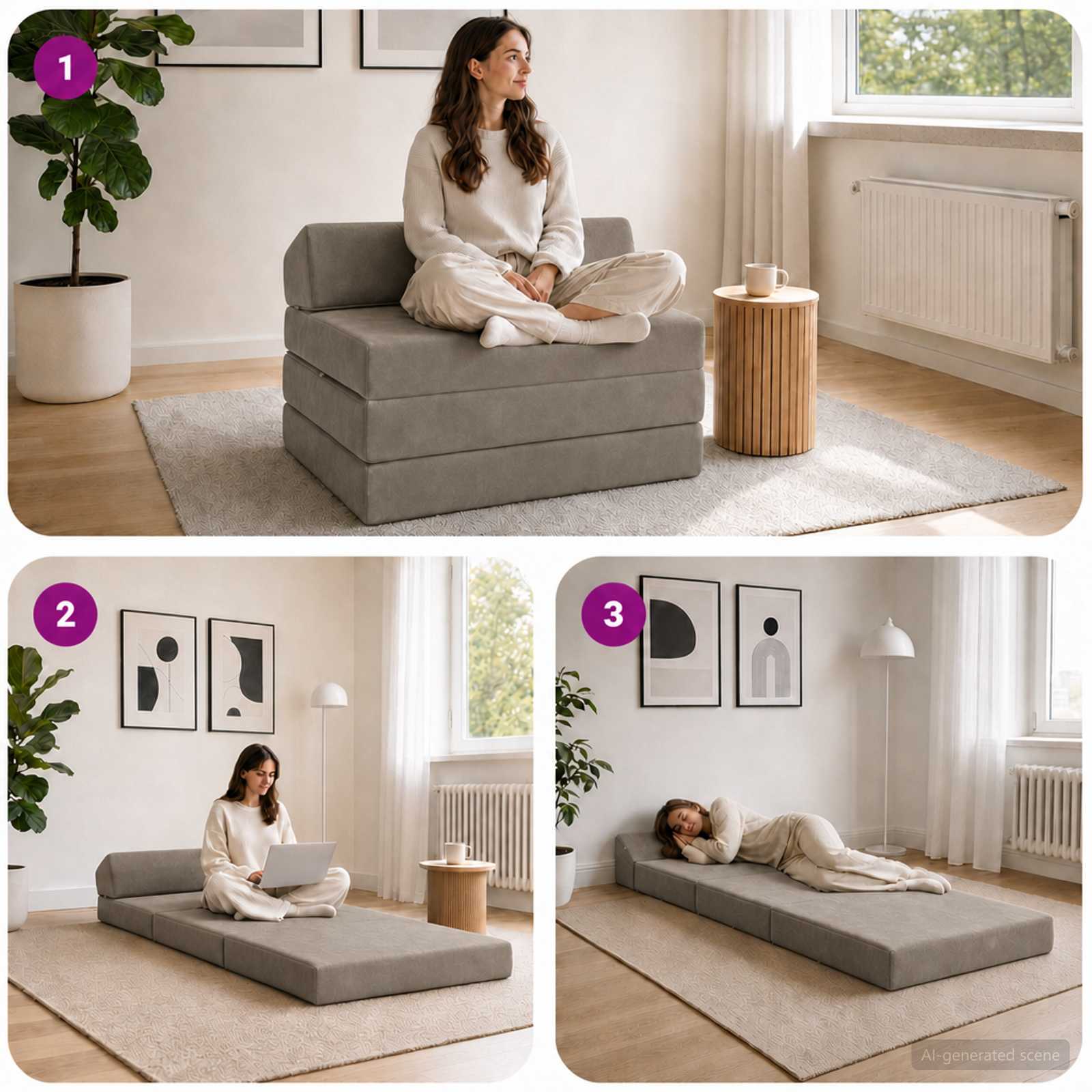 Vouwbare Bankbed Lichtgrijs 200 x 70 x 10 cm Fluweel – afbeelding 7