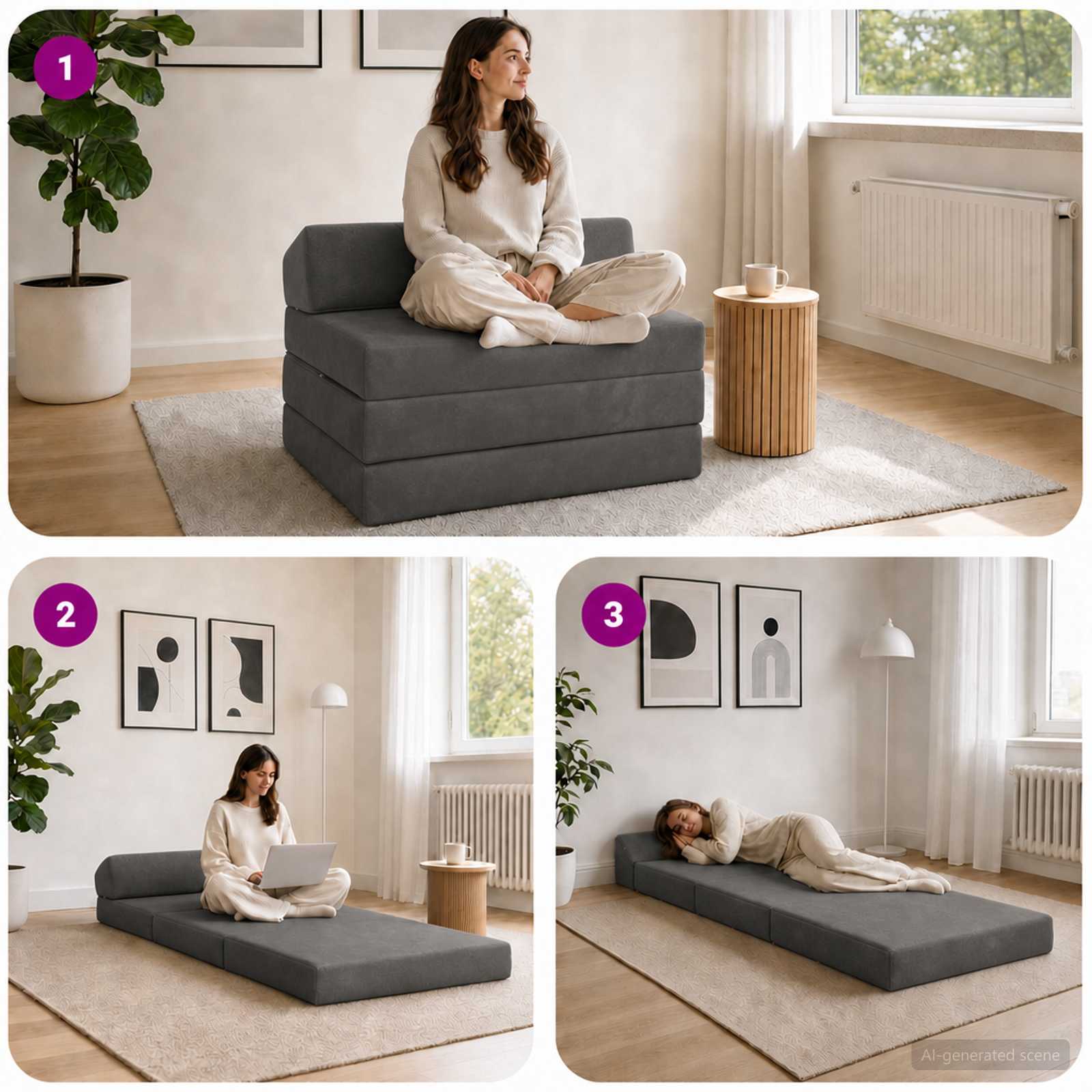 Vouwbare Bankbed Donkergrijs 200 x 70 x 10 cm Fluweel – afbeelding 7