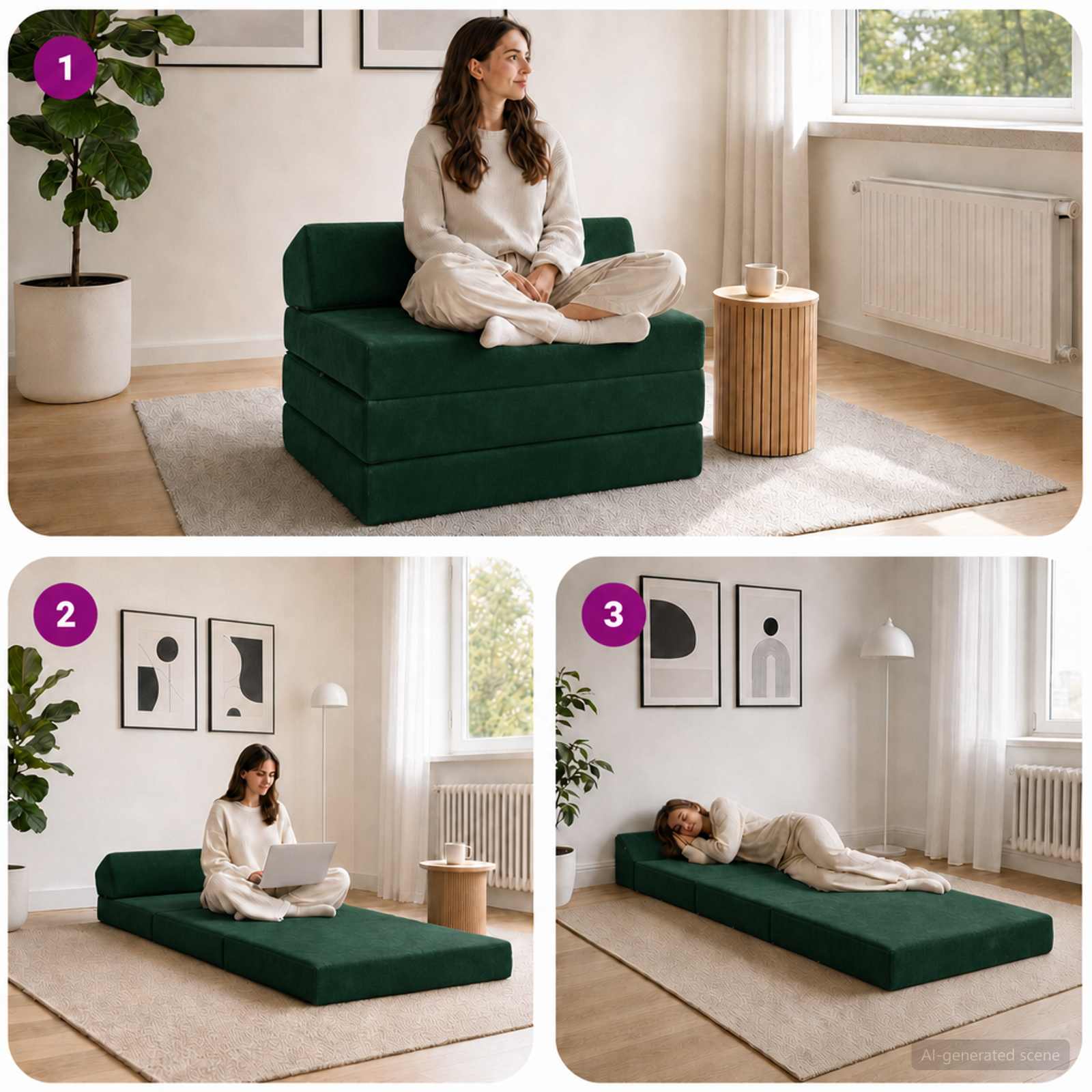 Vouwbare Bankbed Donkergroen 200 x 70 x 10 cm Fluweel – afbeelding 7