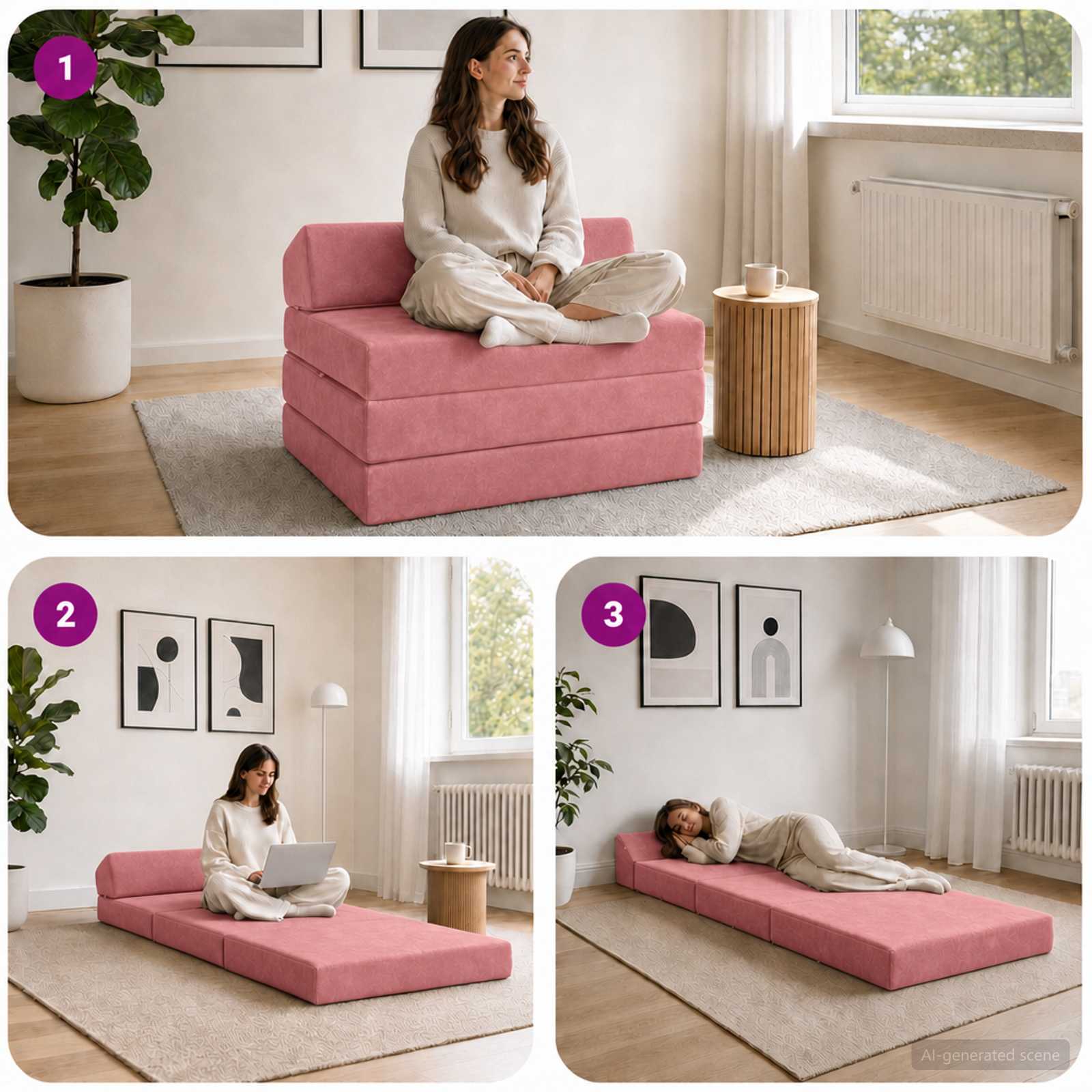 Vouwbare Bankbed Roze 200 x 70 x 10 cm Fluweel – afbeelding 7