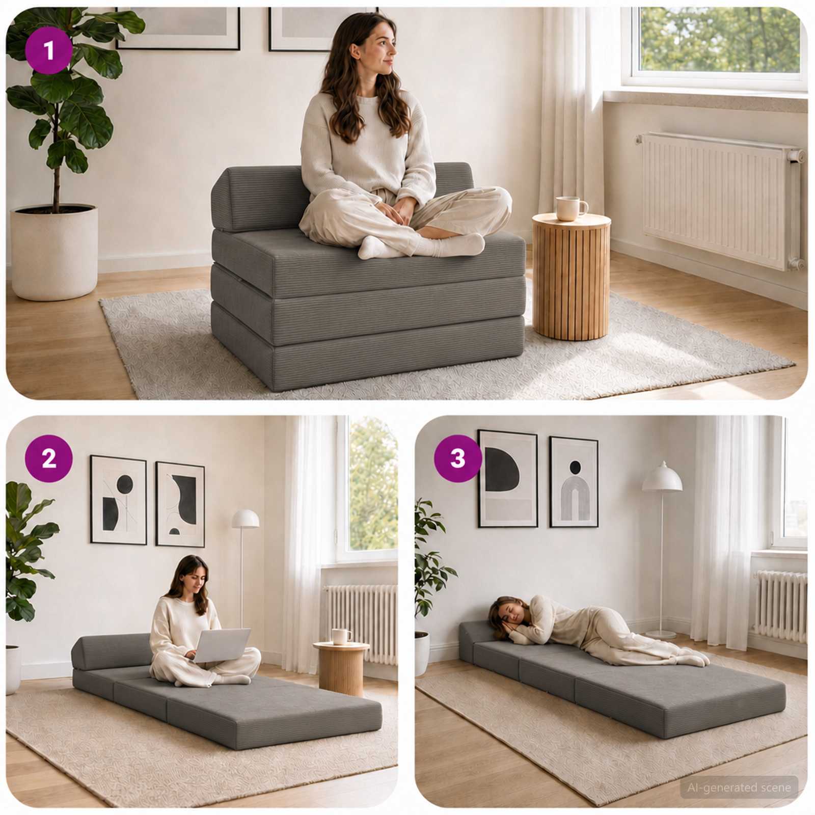 Vouwbare Bankbed Lichtgrijs 200 x 70 x 10 cm Katoen Stof – afbeelding 7